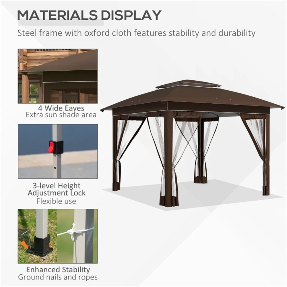BAYUELSWU Pop Up Canopy Tent 12 x12 Ft Outdoor Pop up Canopy with Curtains and Shelter for Patio, Party & Backyard (Brown) - Image 3
