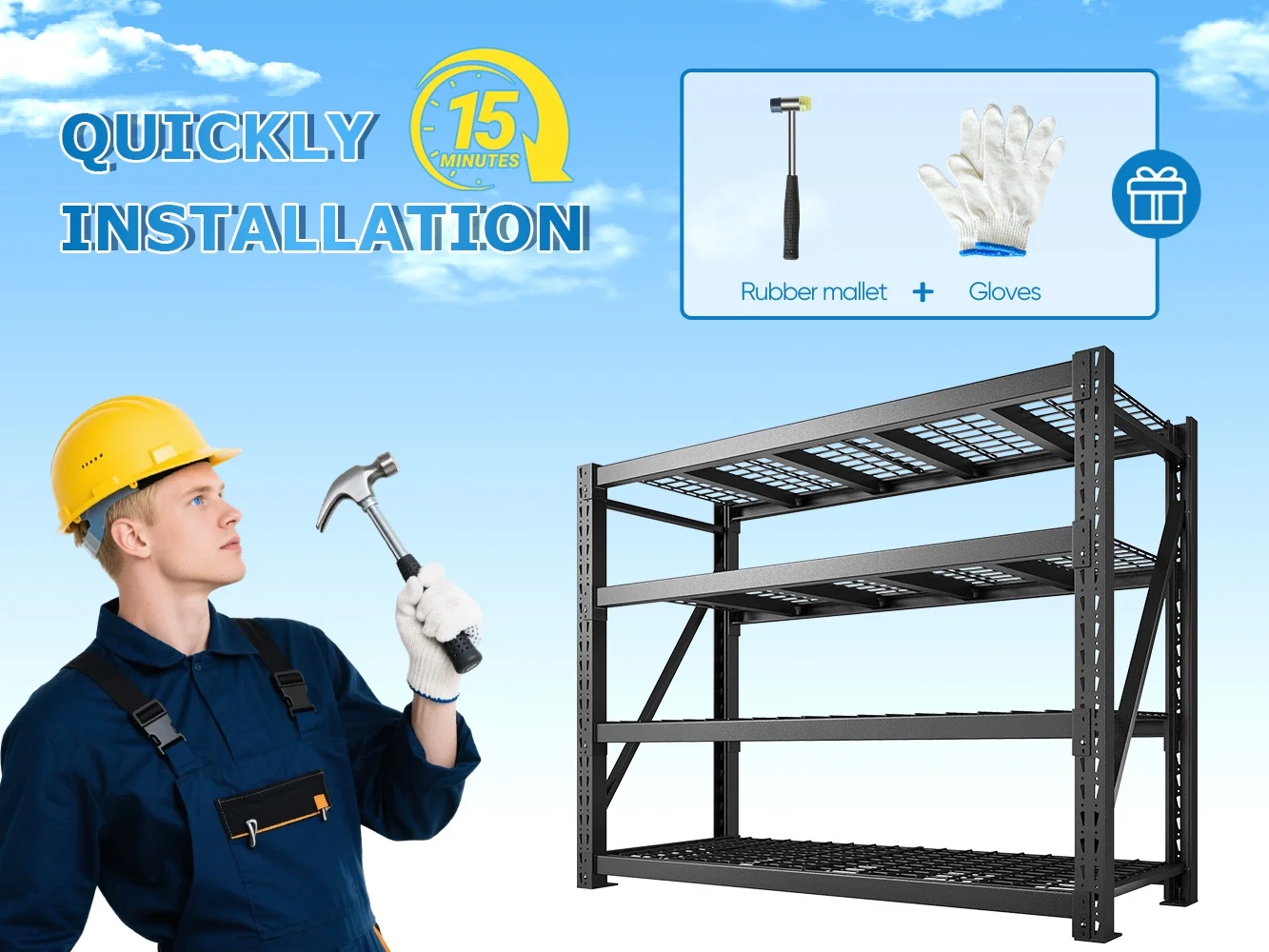 REIBII 11000LBS Heavy Duty Industrial Shelving Unit for Garage Storage,Shop,Warehouse,Basement,Commercial,60"W x 24"D x 72"H - Image 10
