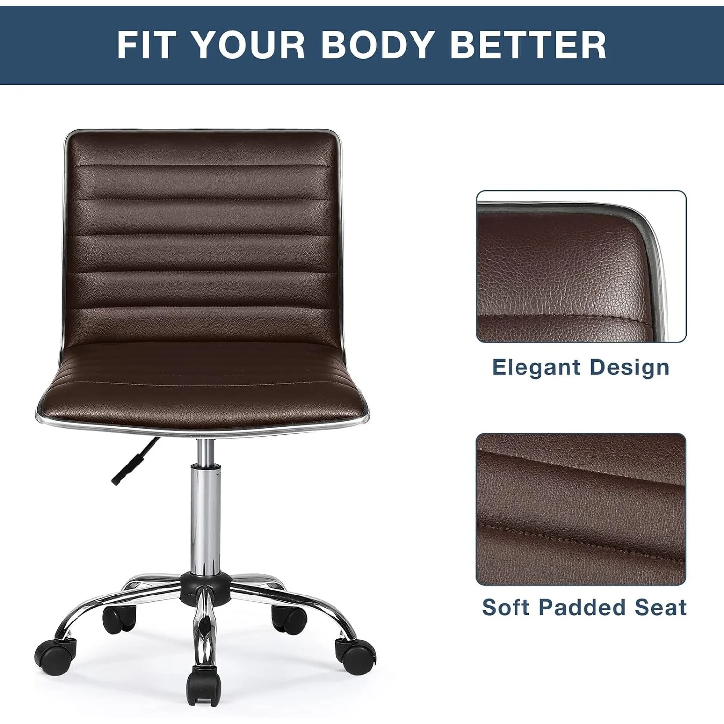 Adjustable Mid-Back Armless Swivel Office Chair, Ribbed Task and Vanity Chair for Small Spaces - Image 19