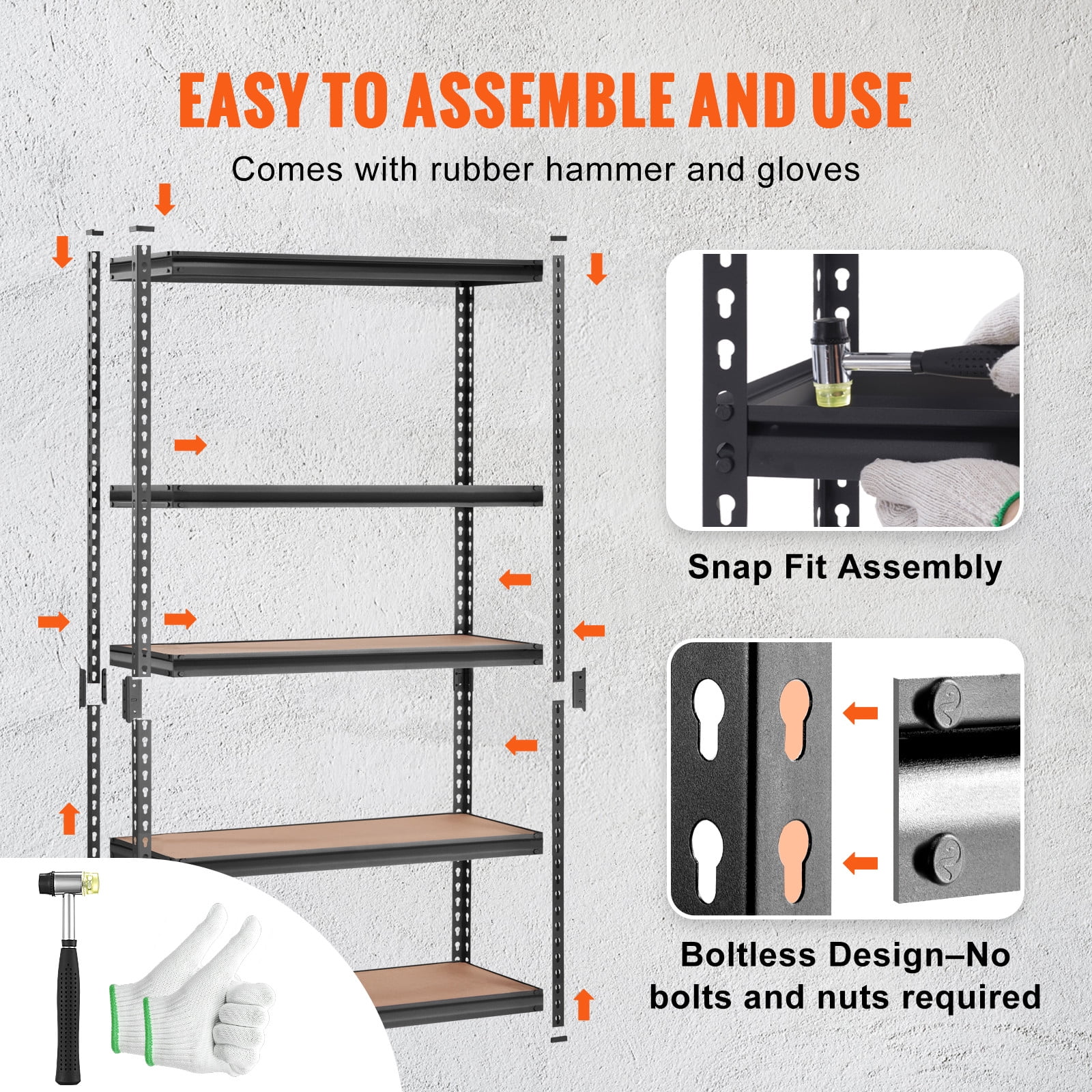 BHUIK 5-Tier Heavy Duty Garage Storage Shelving Unit, 48"W x 18"D x 72"H Adjustable Metal Rack, 2000 lbs Capacity, Industrial Black Steel Shelves for Basement, Kitchen, Utility or Laundry Room - Image 7