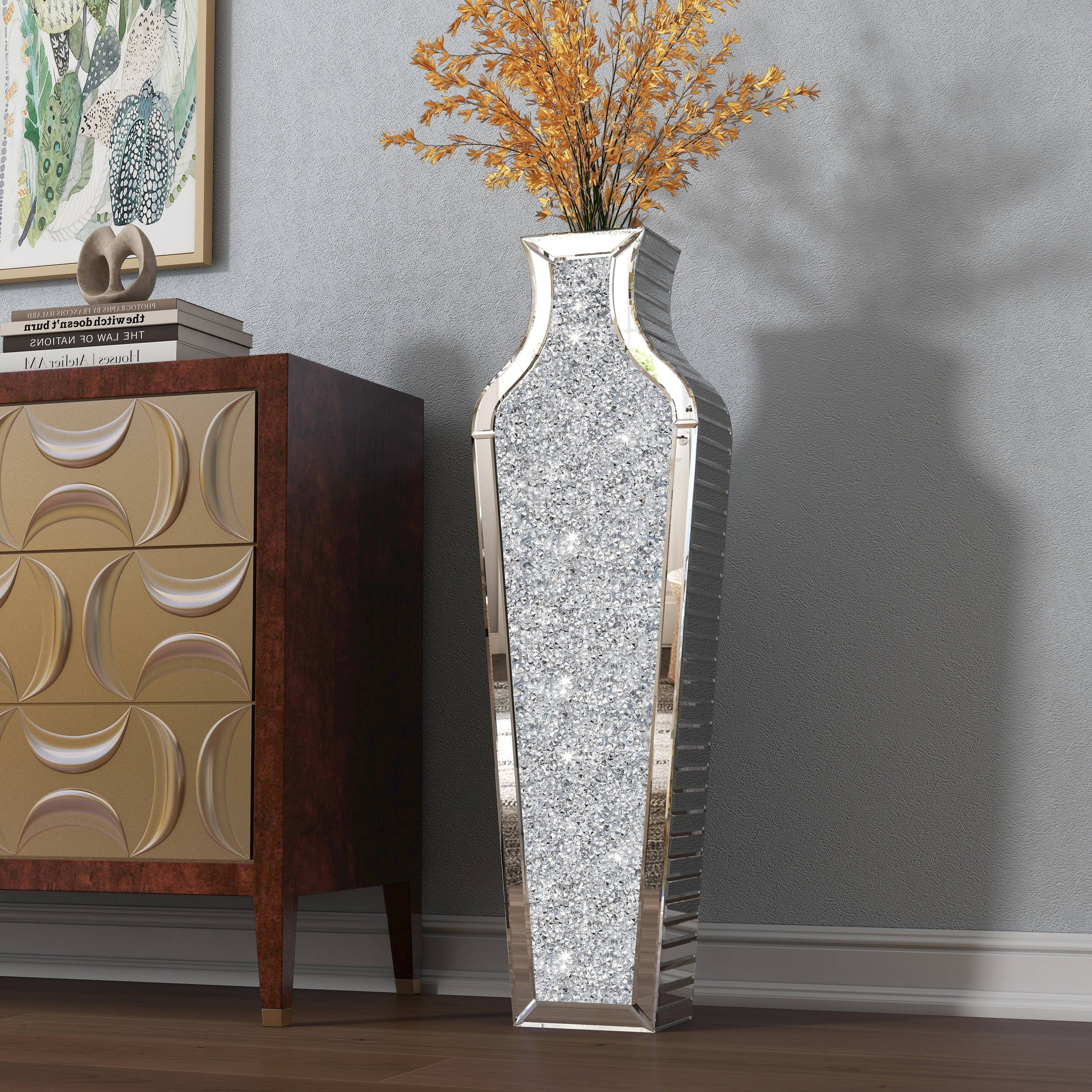 Tall Crushed Diamond Floor Vase, Luxury Decorative Crystal Accent Vase for Living Room, Bedroom and Home Decor - Image 20