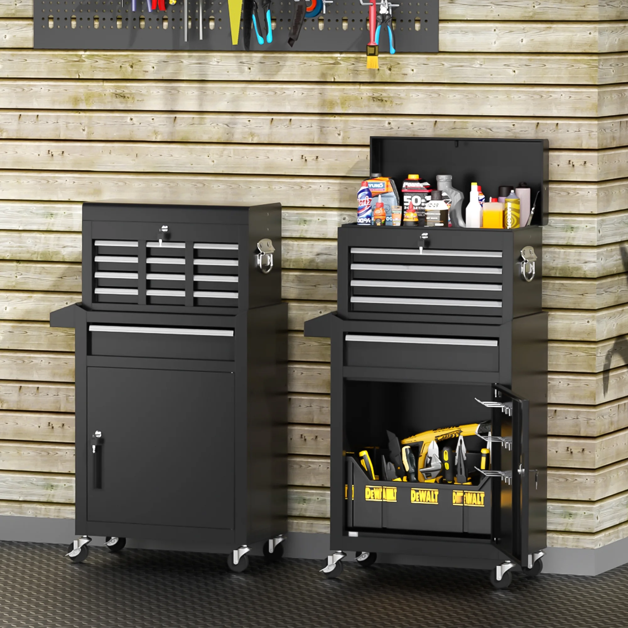 SUNCROWN 2-IN-1 Tool Chest, 8-Drawer Rolling Tool Chest with Hooks and Lockable Wheels,Metal Storage Detachable Top Tool Box with Lockable Wheels for Garage, Workshop, Art Studio(Black) - Image 39