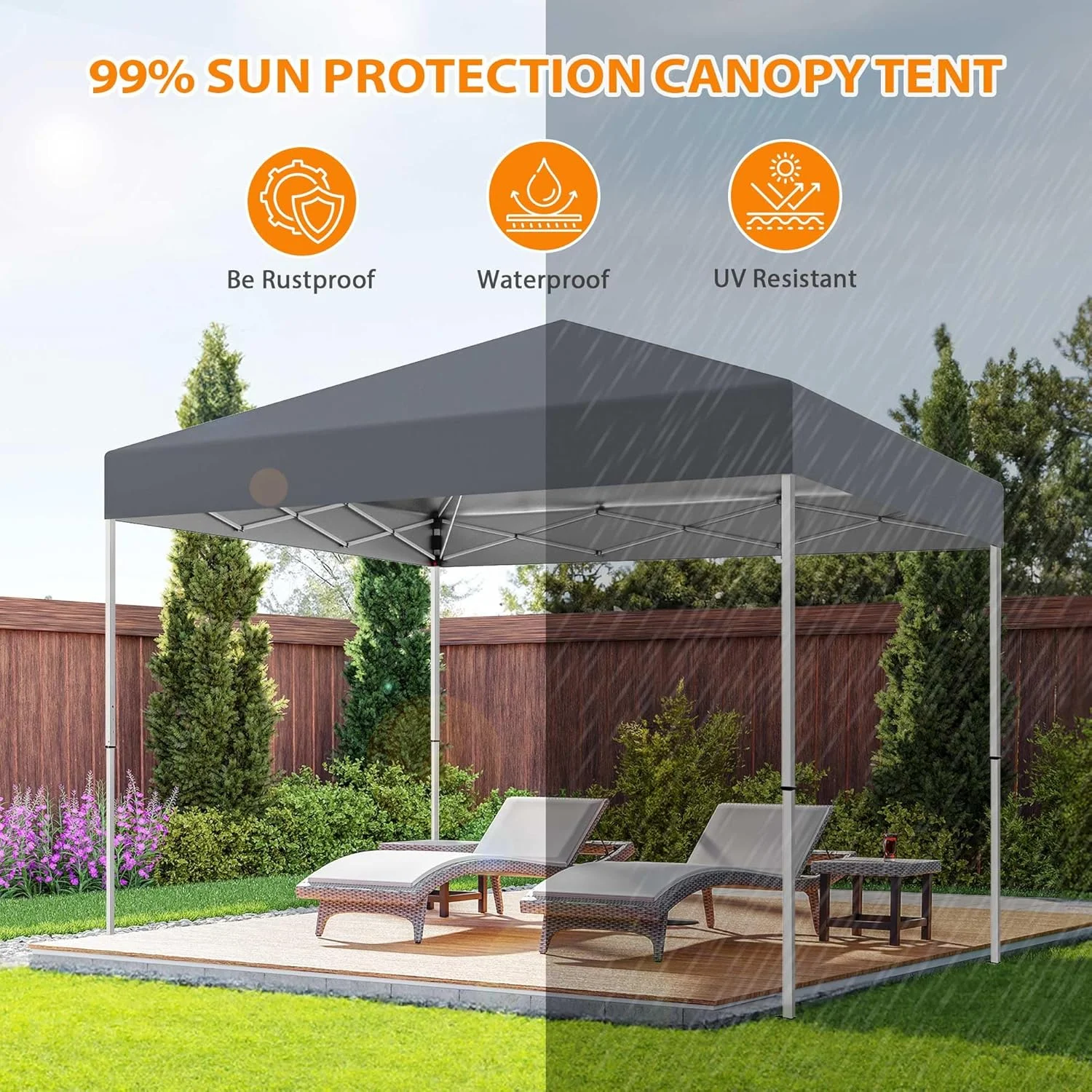 10 X 10ft Pop Up Canopy Tent Easy Set up Outdoor Instant Straight Legs Portable Gazebo Shelter with Wheeled Bag for Camp Beach Patio and Garden (Grey) - Image 3