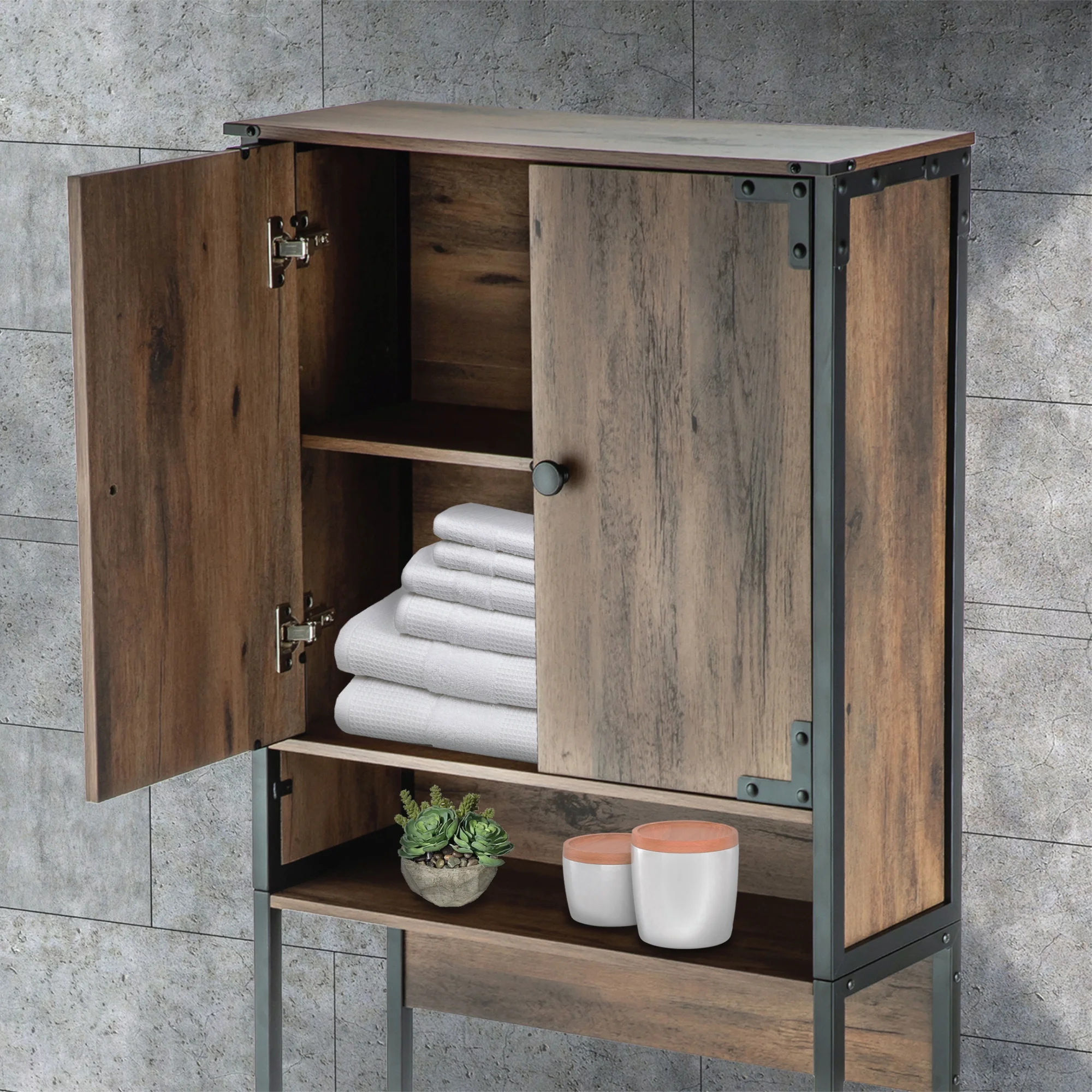 Landia Home over the Toilet Storage Cabinet, 3 Shelves, Brown Wood Finish - Image 9