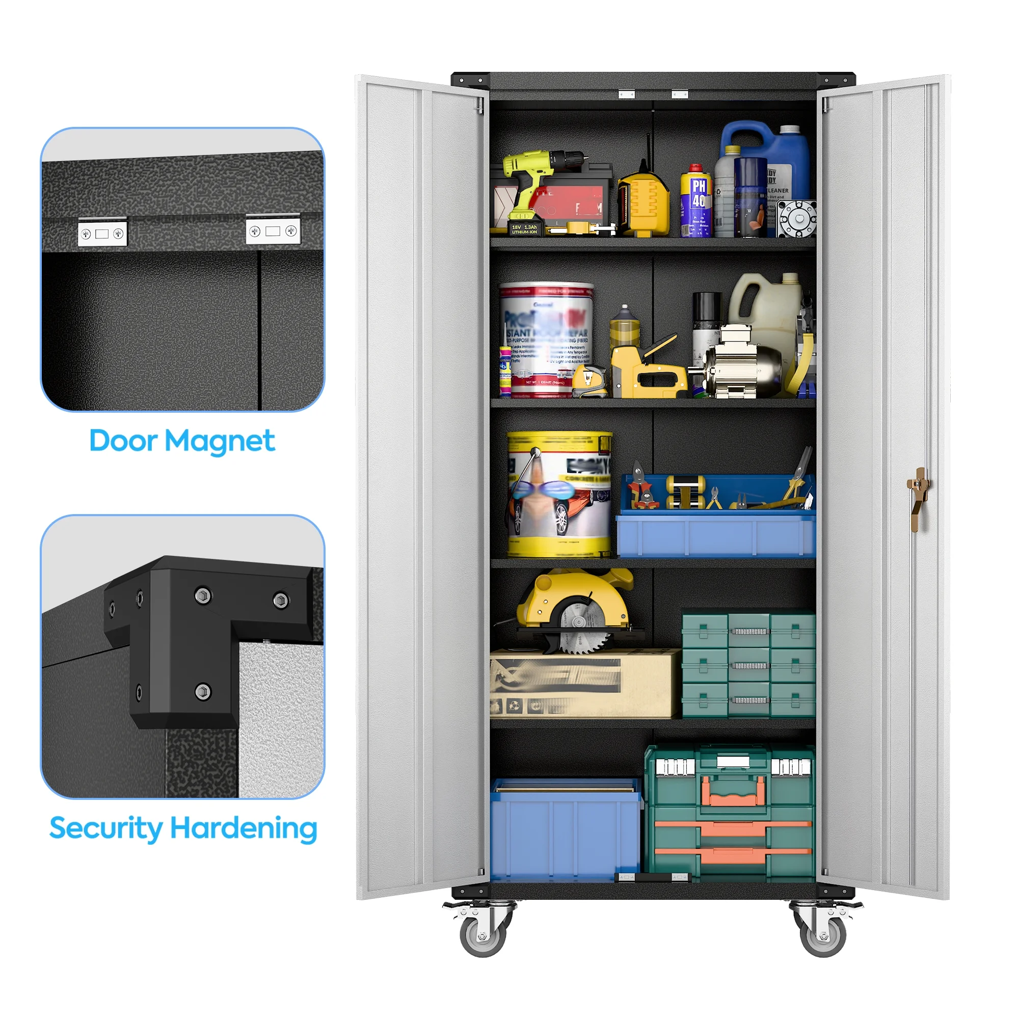 SUPEER 71" Metal Storage Cabinets with Wheels and Pegboards, Industrial Cabinet with 2 Drawers and 2 Adjustable Shelves,, Assembly Required - Image 110