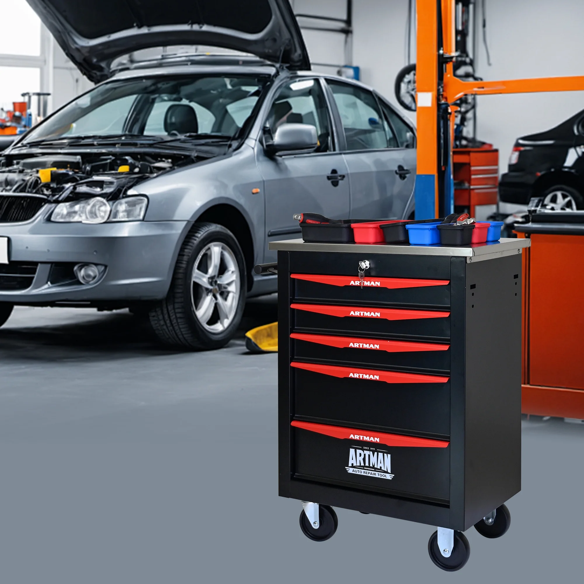 ARTMAN 6 Drawers Metal Rolling Storage Tool Chest Cabinet Cart with Wheels,with Key Locking and Parking Brake, Tool Box for Garage Workshop Warehouse - Image 17