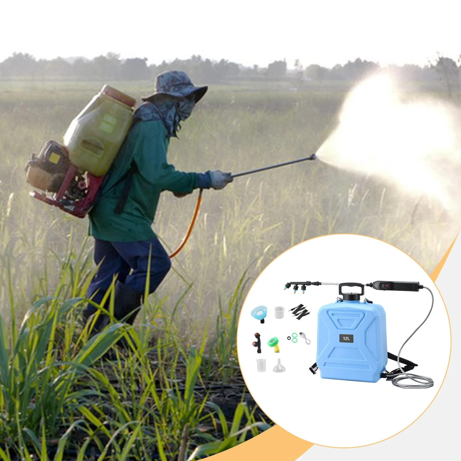 koolsoo Garden Electric Sprayer 2 Spray Speed 12L Practical Comfortable Handle, Retractable Water Sprayer for Gardening Cleaning Green - Image 15