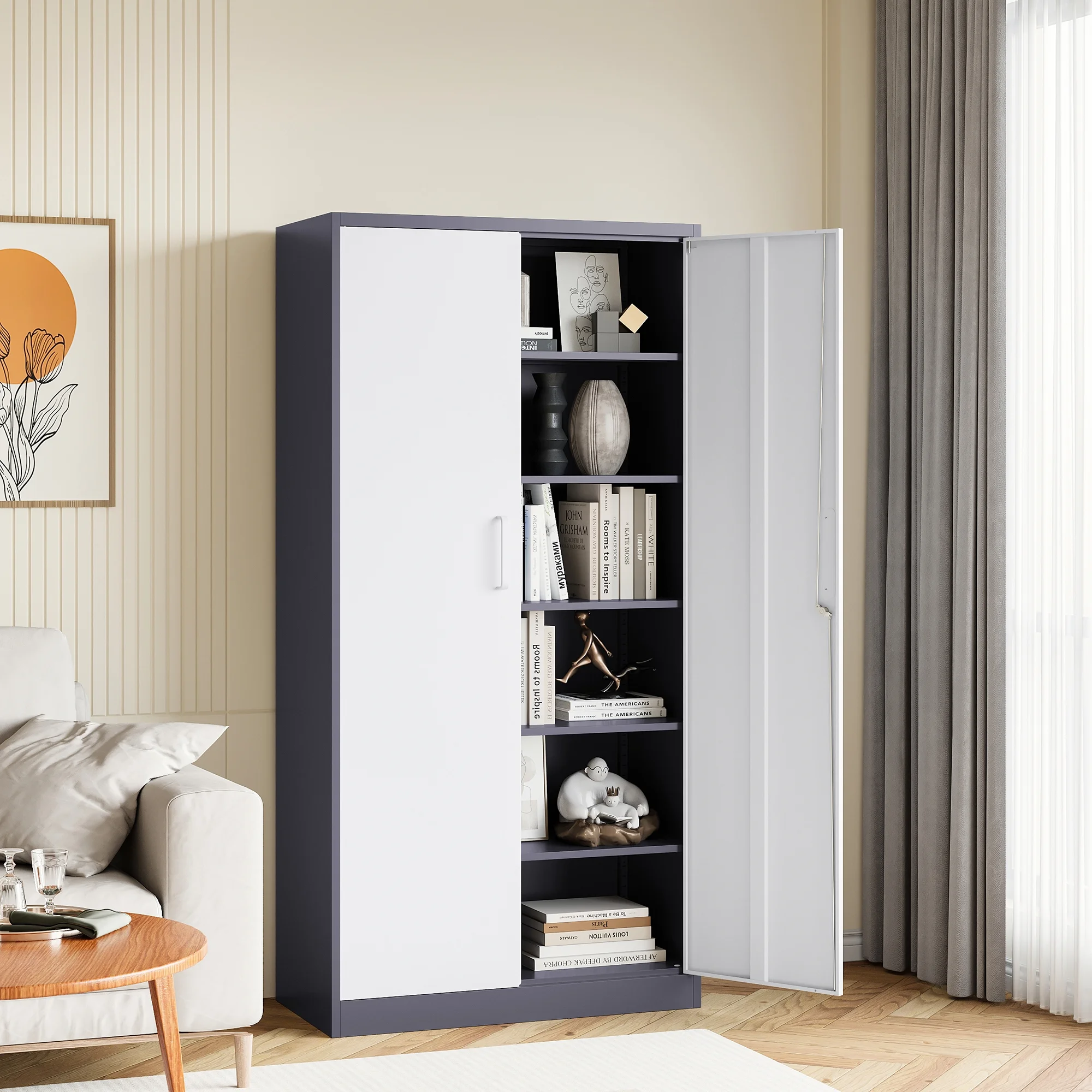 AUHUP 71" Metal Cabinet with Locking Doors and 5 Adjustable Shelves, Black Garage Storage Cabinet for Warehouse, Basement, Home Office, Tool File Storage Utility Cabinets - Image 30
