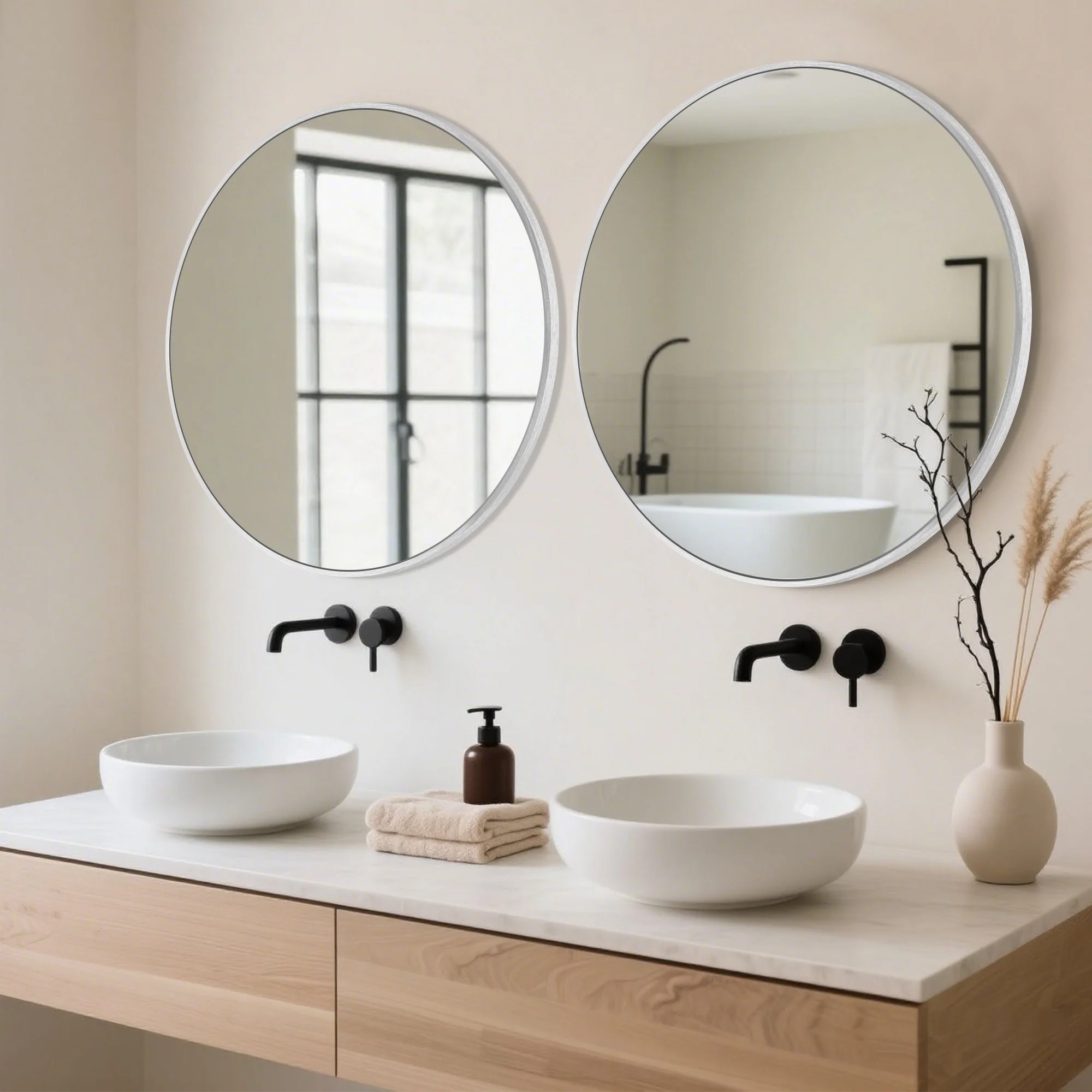 Modern Round Bathroom Vanity Mirror, Wall Mounted Circular Mirror for Bathroom, Bedroom and Home Decor - Image 30