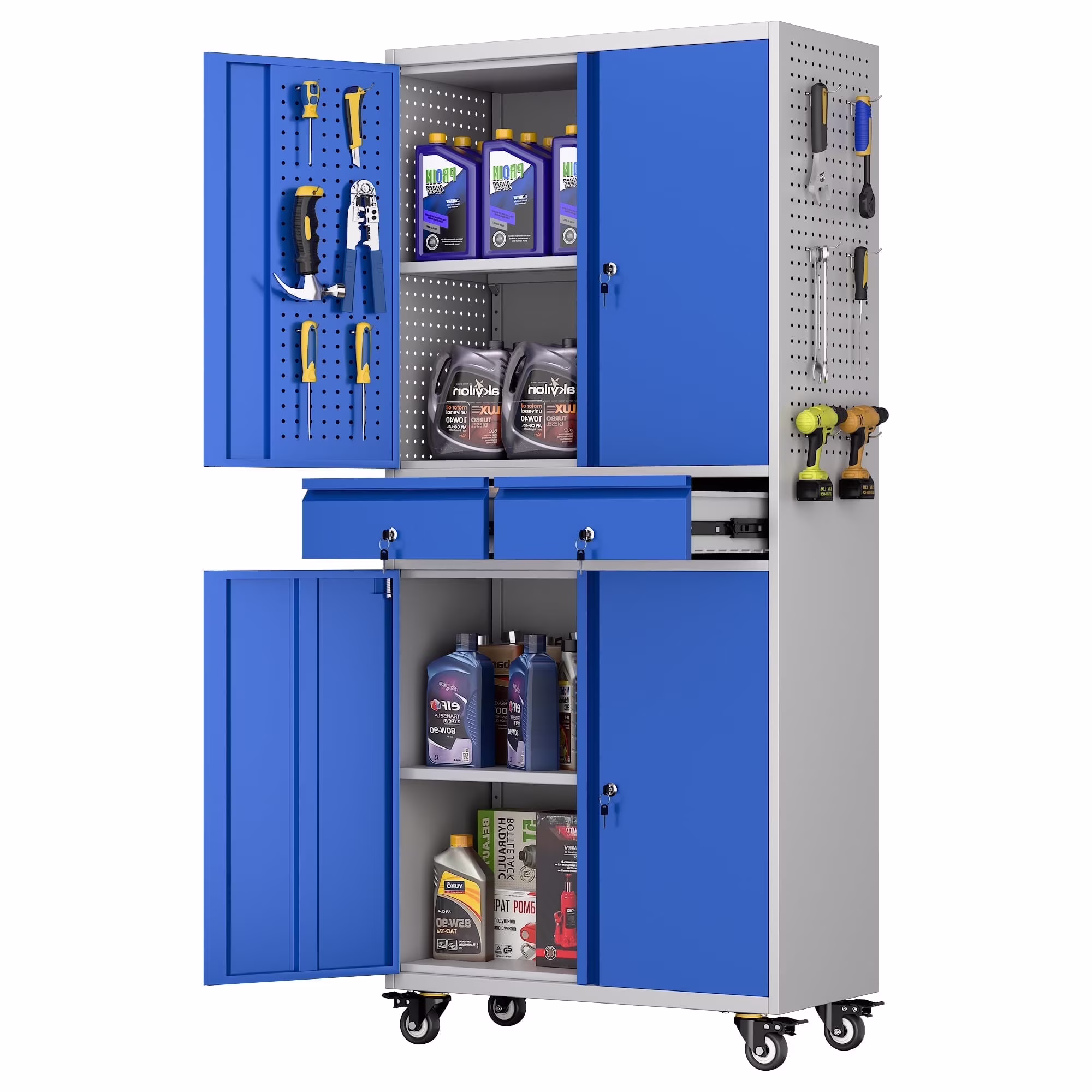 SUPEER 71" Metal Storage Cabinets with Wheels and Pegboards, Industrial Cabinet with 2 Drawers and 2 Adjustable Shelves,, Assembly Required - Image 14