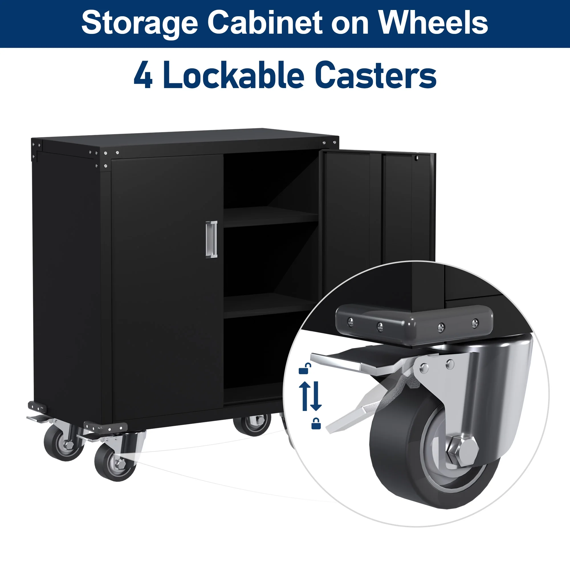 Aobabo Metal Storage Cabinet with Lock,Garage Storage Cabinet with Wheels,72In Steel Storage Cabinet for Garage Home Storage, Black Required-Assembly - Image 63