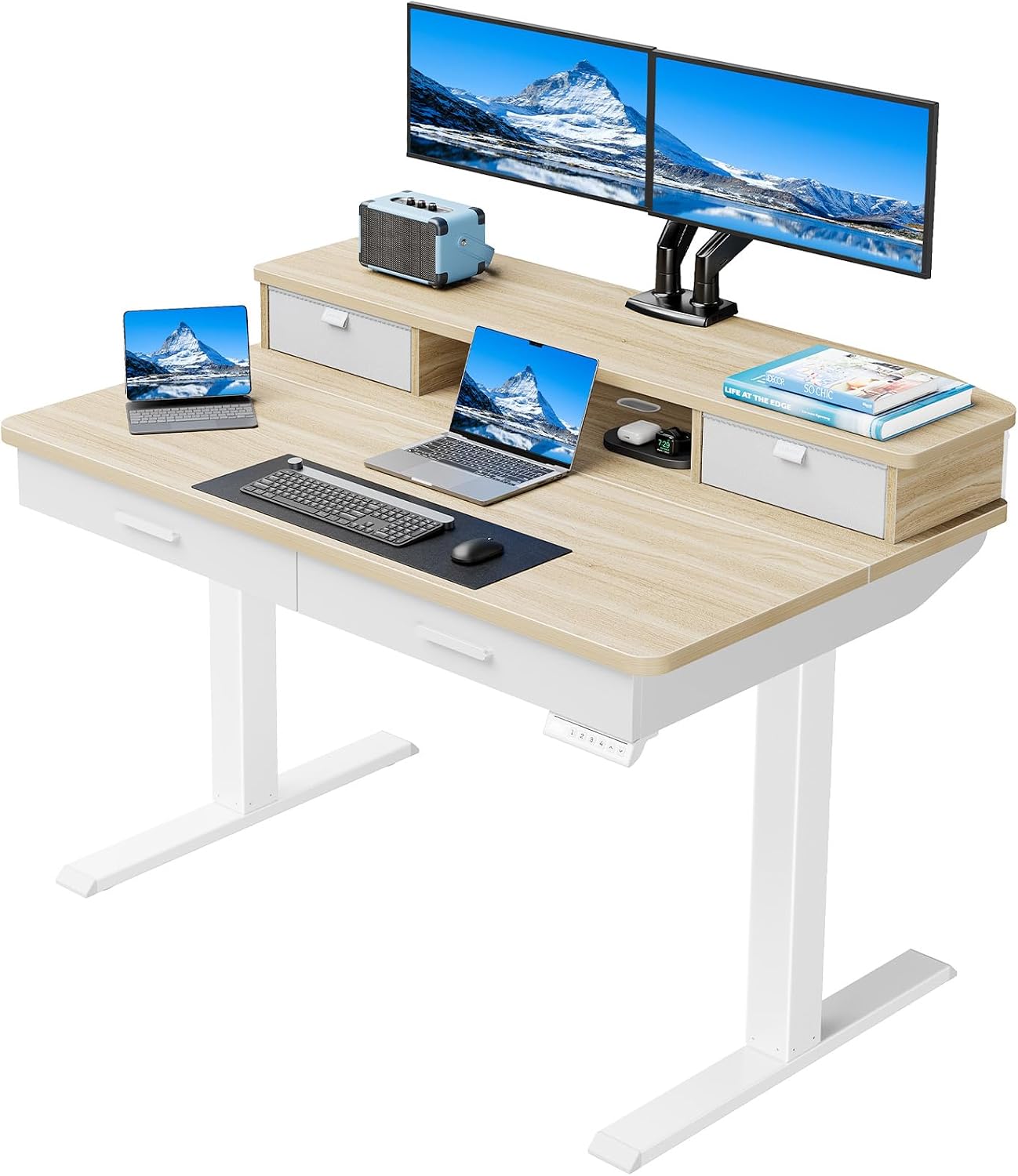 32 x 20 Inch Electric Standing Desk with 4 Drawers, Height Adjustable Sit Stand Desk, Natural - Image 10