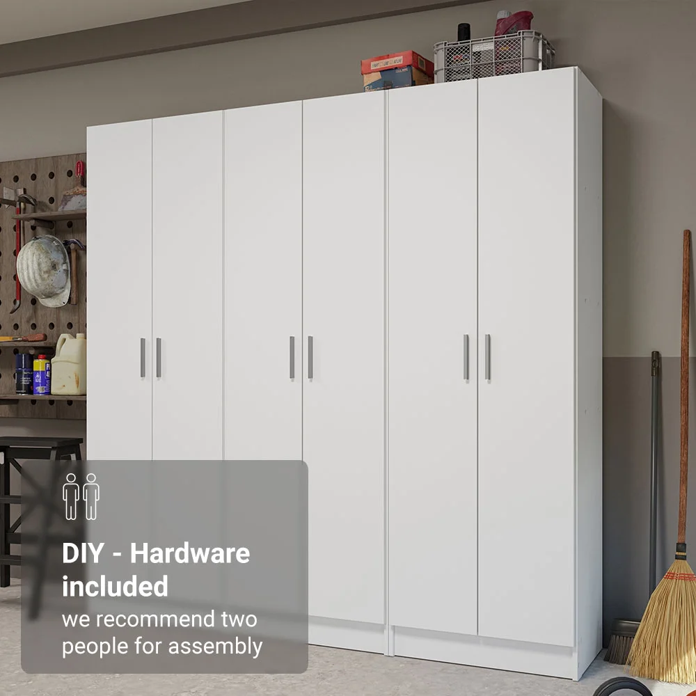Madesa Garage Set 3 Pantry Storage Cabinet with 15 Utility Shelves 71"L Wooden Organization Unit for Garage - White - Image 10