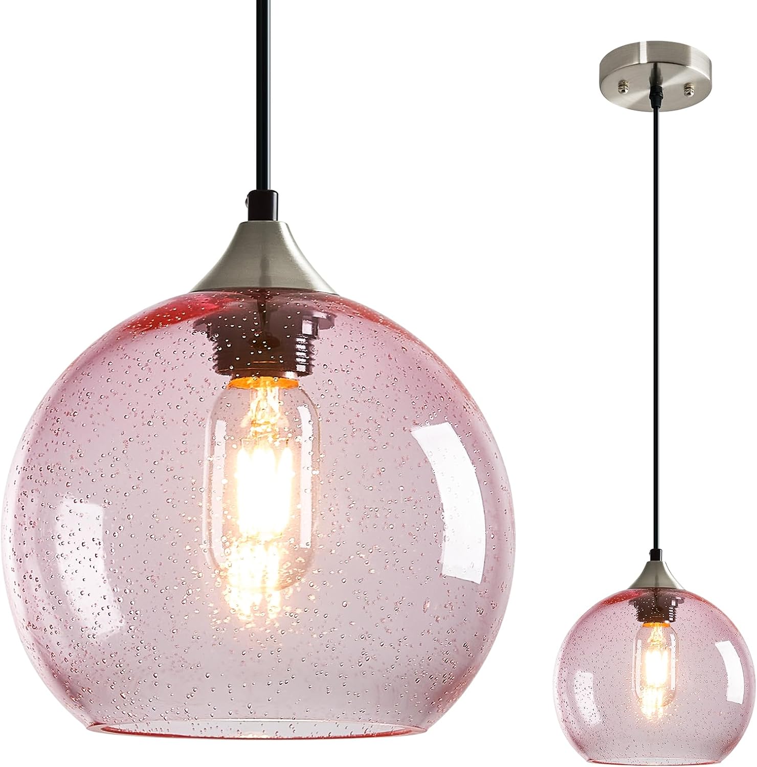 Amber Pendant Lights Kitchen Island 3 Pack, 5.9 in Seeded Glass Globe - Image 11