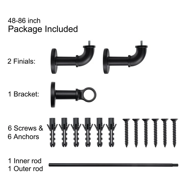 1 Inch Industrial Curtain Rods for Windows, Blackout Wrap-Around Rods, Rustic Matte Black - Image 16