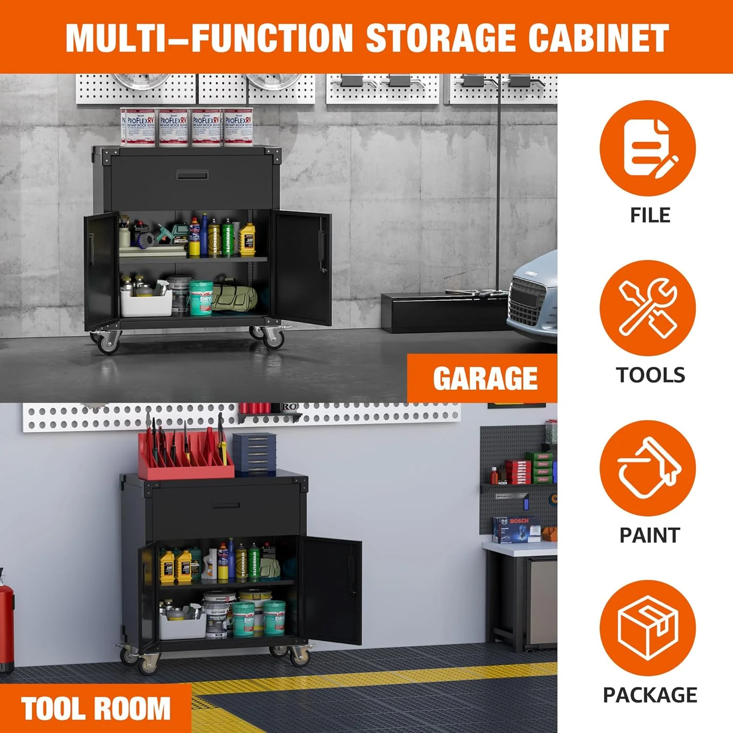 Gaeanet Rolling Tool Storage Cabinet with 5 Adjustable Shelves and Pegboard,Metal Garage Storage Cabinet with Wheels for Garage Home Office Utility Room,71" H-32" W-16" D,Required Assembly, Black - Image 19