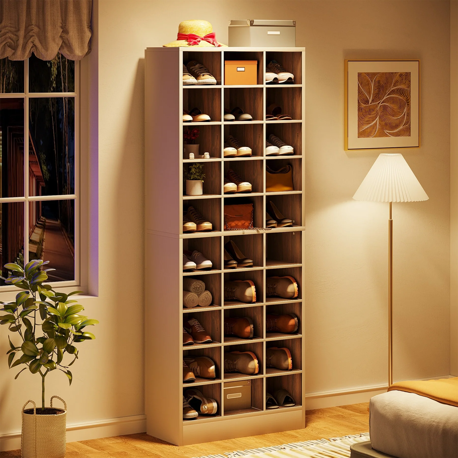 10-Tier Tall Shoe Cabinet, 30-Pair White Wood Shoe Storage Rack for Entryway and Closet - Image 12