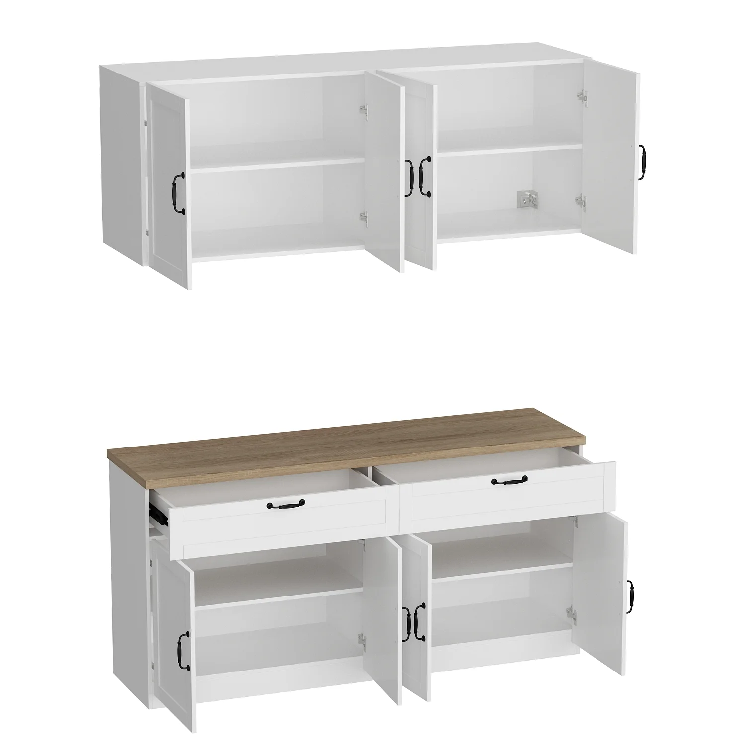 KULAGAGA Kitchen Cabinet with Wall Mounted Hutch, Sideboard Storage Cupboard with Drawers for Home, White - Image 4
