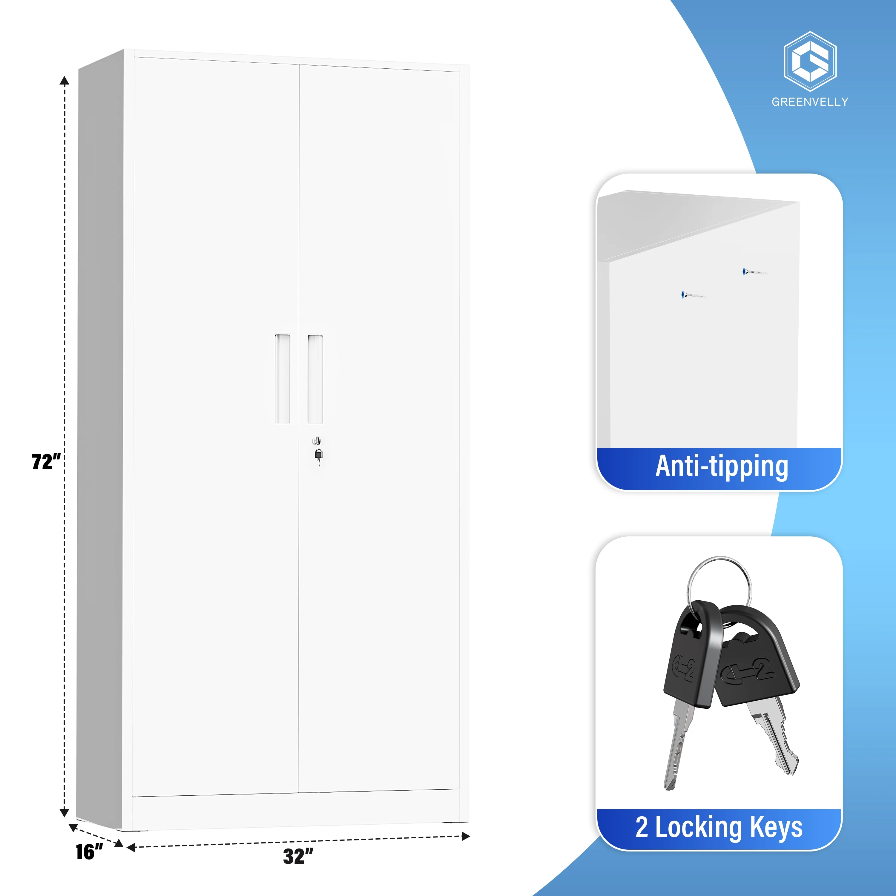 SUNCROWN 71 In Metal Storage Garage Cabinets with Locking Doors and Adjustable Shelves, Steel Storage Cabinet for Garage, Office, Classroom, Assemble Required(White) - Image 6