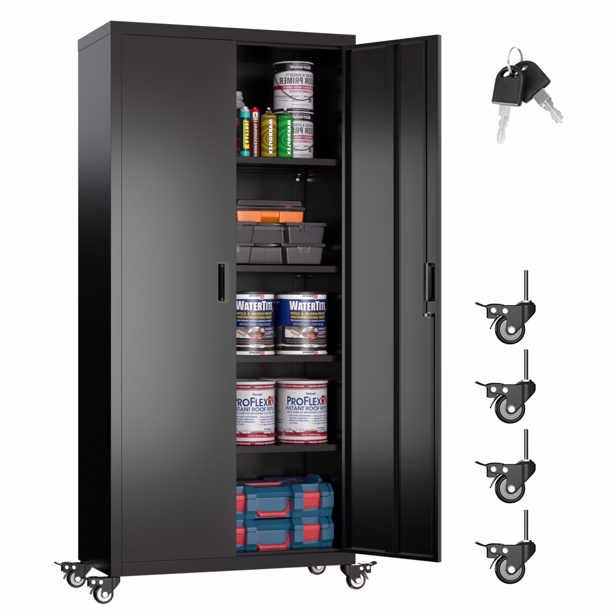 SUPEER 71" Metal Storage Cabinets with Wheels and Pegboards, Industrial Cabinet with 2 Drawers and 2 Adjustable Shelves,, Assembly Required - Image 22