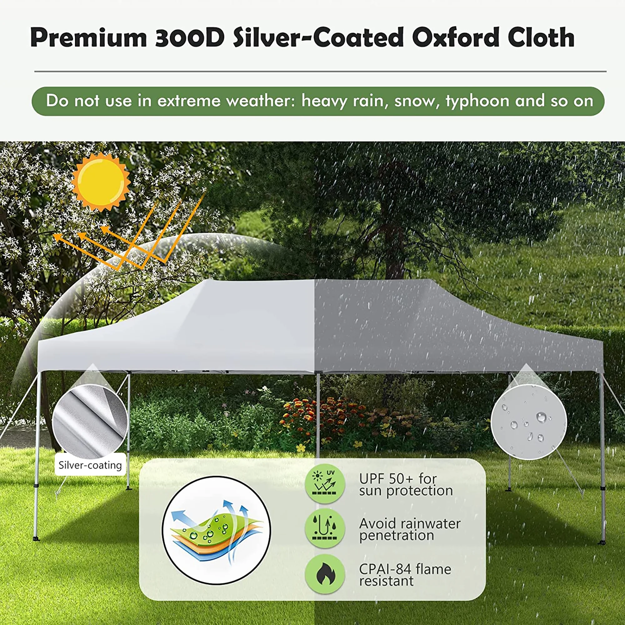 Gymax 10 x 20FT Patio Pop-Up Folding Canopy Tent UPF 50+ Instant Sun Shelter White - Image 5