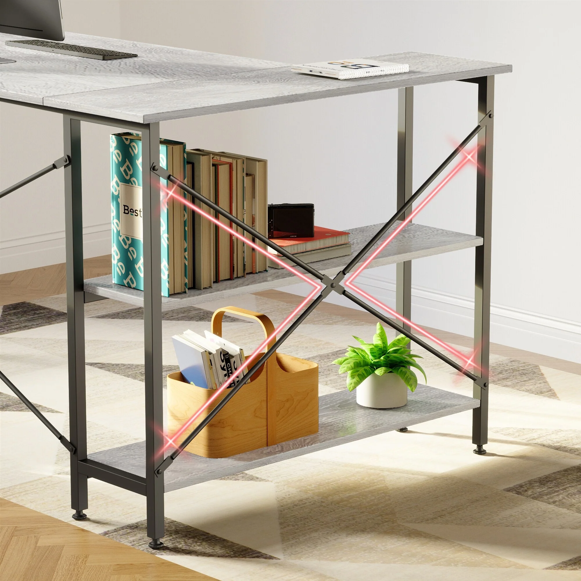 Small L Shaped Computer Desk with Storage Shelves, Compact Corner Workstation for Home Office and Study - Image 34