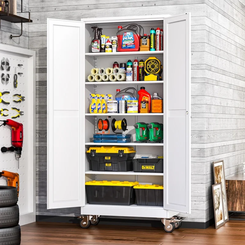 Erosoei 75"H Metal Garage Storage Cabinet with Wheels, Tool Storage Cabinet with 5 Adjustable Shelves - Image 25