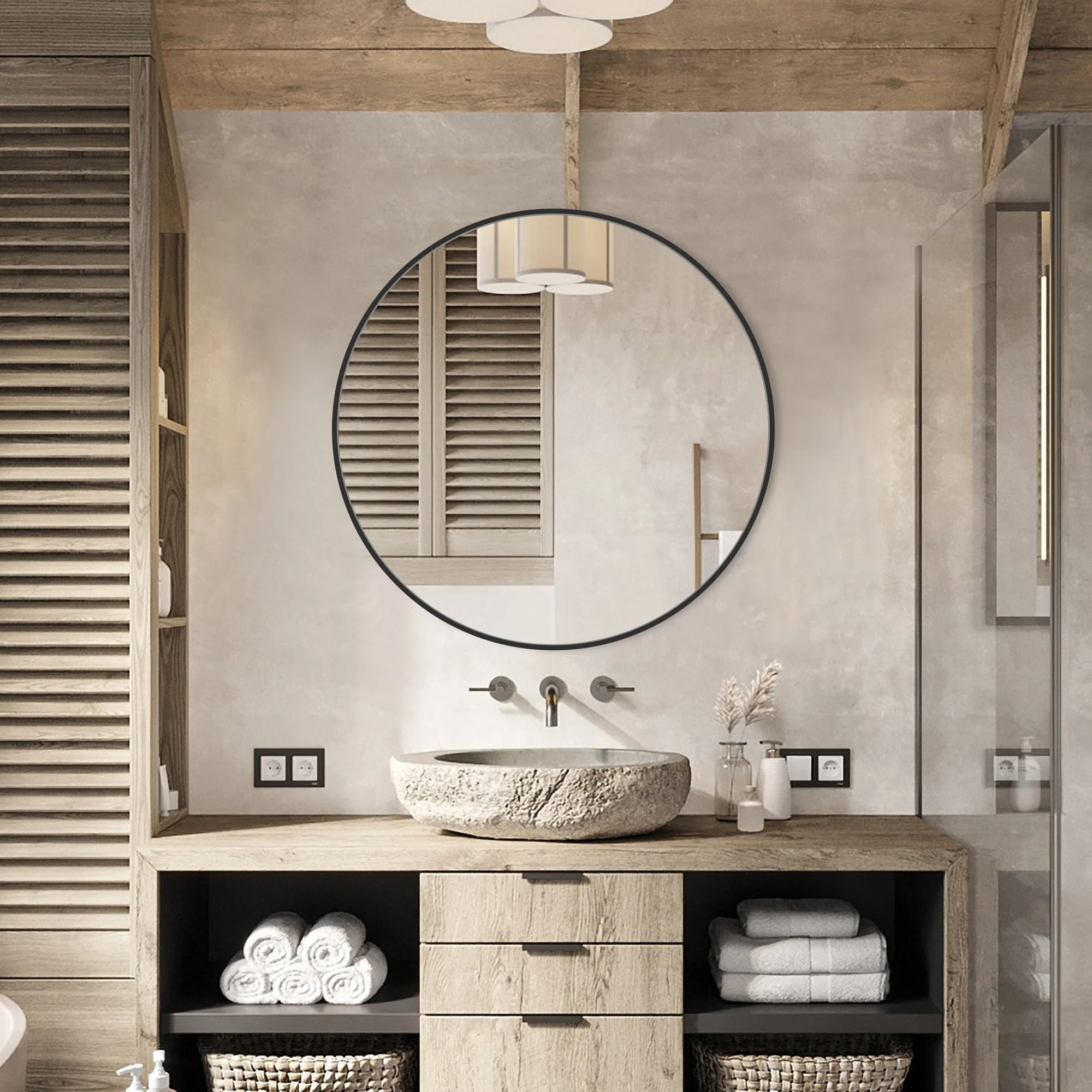 Modern Round Bathroom Vanity Mirror, Wall Mounted Circular Mirror for Bathroom, Bedroom and Home Decor - Image 58