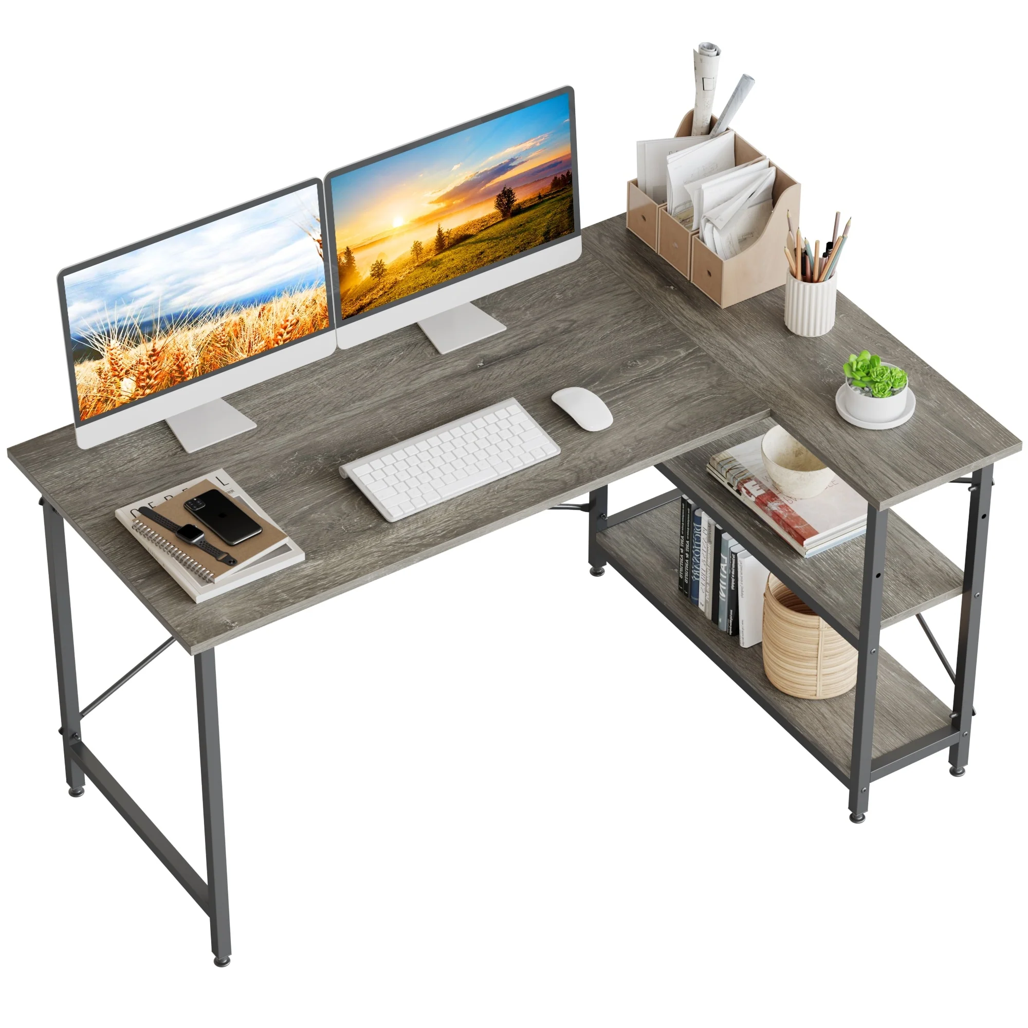 Small L Shaped Computer Desk with Storage Shelves, Compact Corner Workstation for Home Office and Study - Image 39