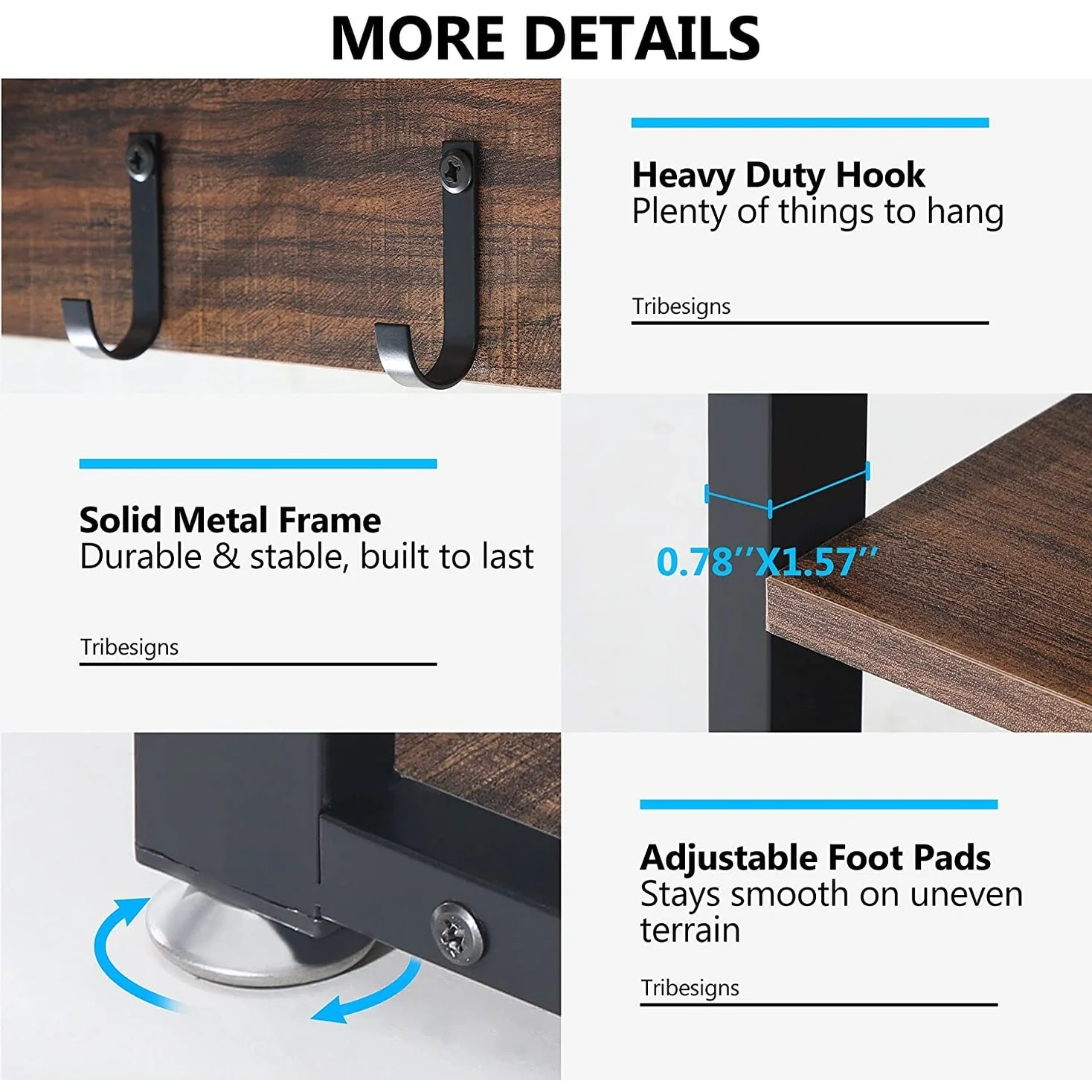 Entryway Coat Rack and Shoe Bench Set, Industrial Hall Tree with Coat and Shoe Storage - Image 16