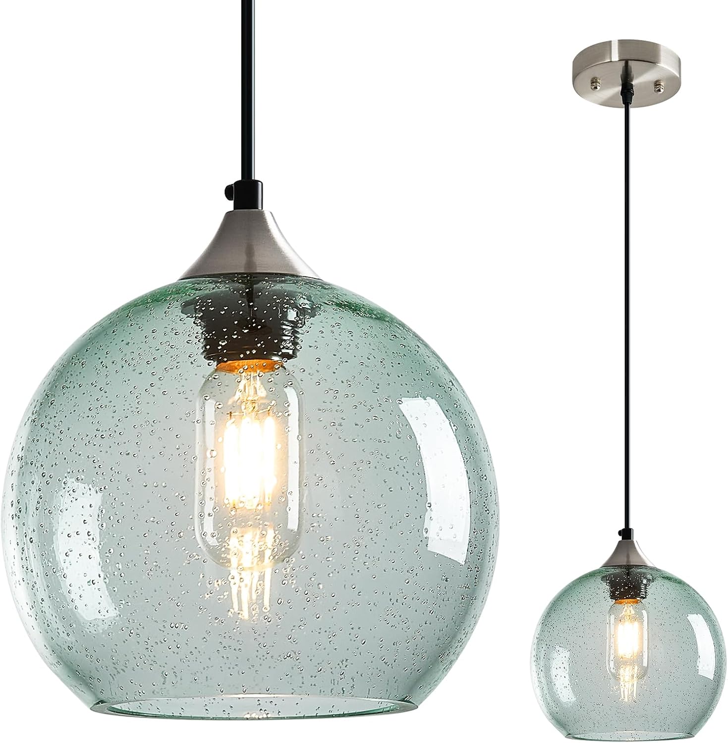 Amber Pendant Lights Kitchen Island 3 Pack, 5.9 in Seeded Glass Globe - Image 26