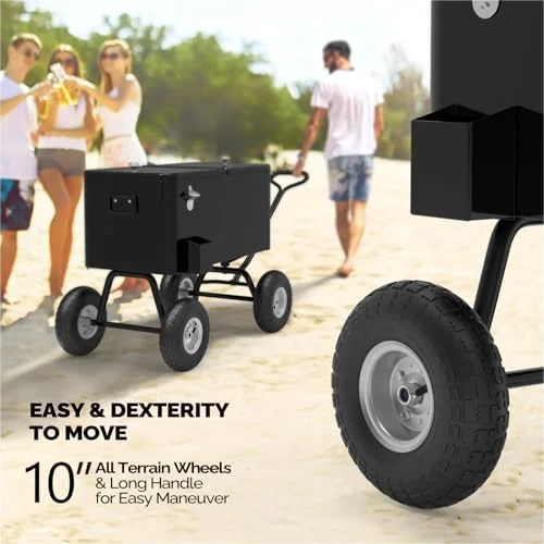 80 Quart Wagon Rolling Cooler Ice Chest, /Long Handle and 10" Wheels, Portable Beach Patio Party Bar Cold Drink Beverage, Outdoor Park Cart on Wheels - Image 17