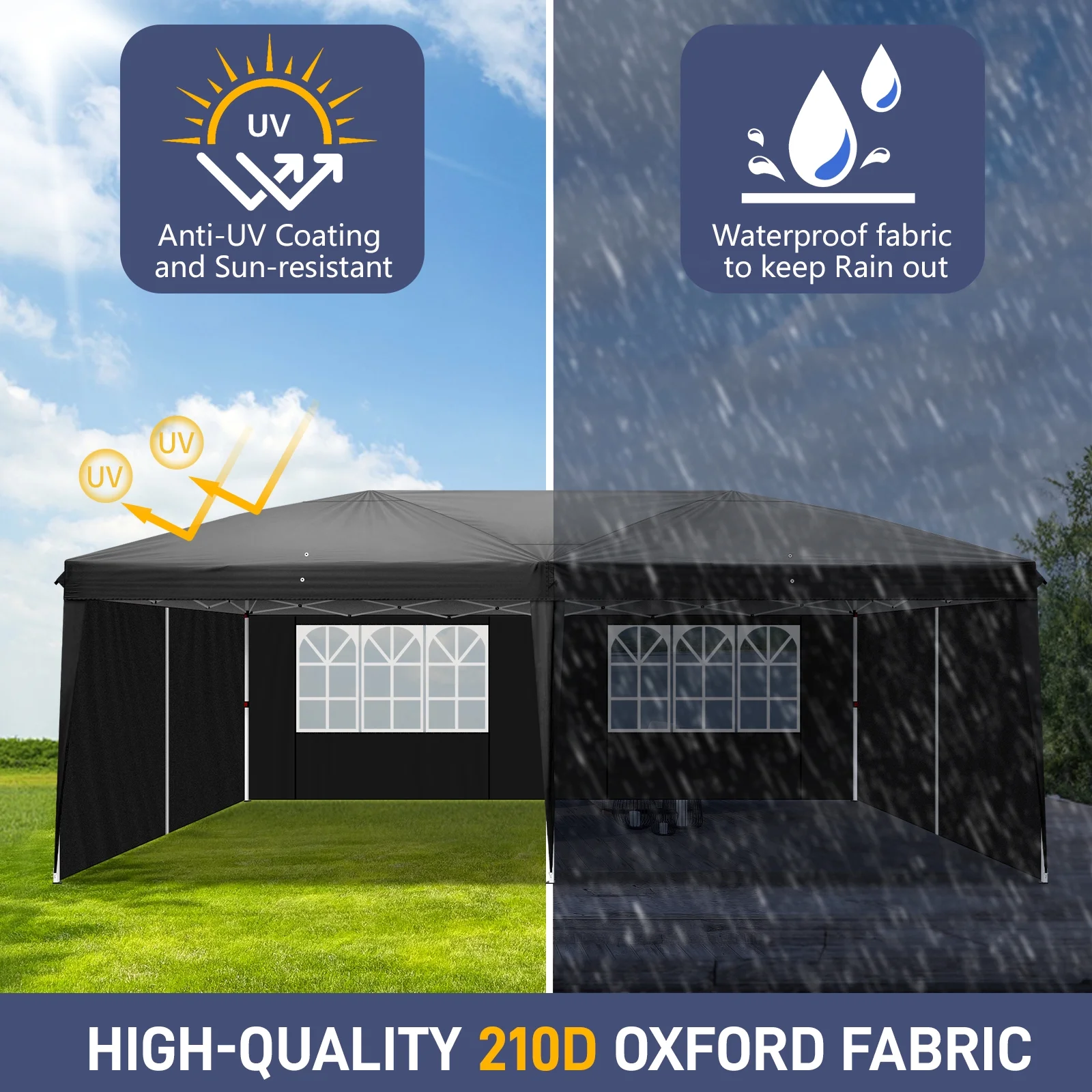 UBesGoo Ez Pop Up Patio Canopy Tent Gazebo Outdoor Party with 6 Sidewalls 10 x 20 ft Blue - Image 29