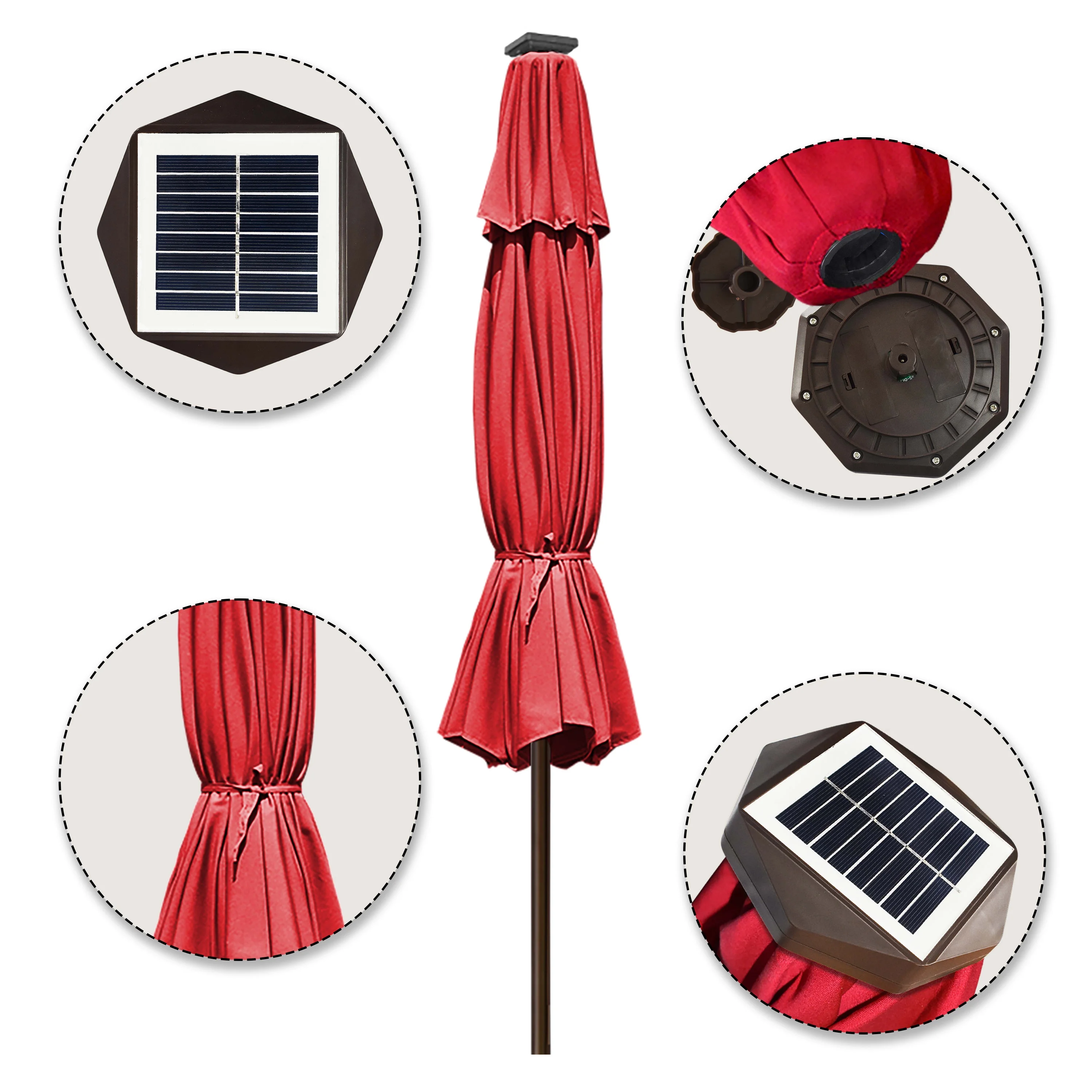 EliteShade Sunbrella Solar Umbrellas 9ft Market Umbrella with 80 LED Lights Patio Umbrellas Outdoor Table Umbrella with Ventilation and 5 Years Non-Fading Top,Ruby - Image 6