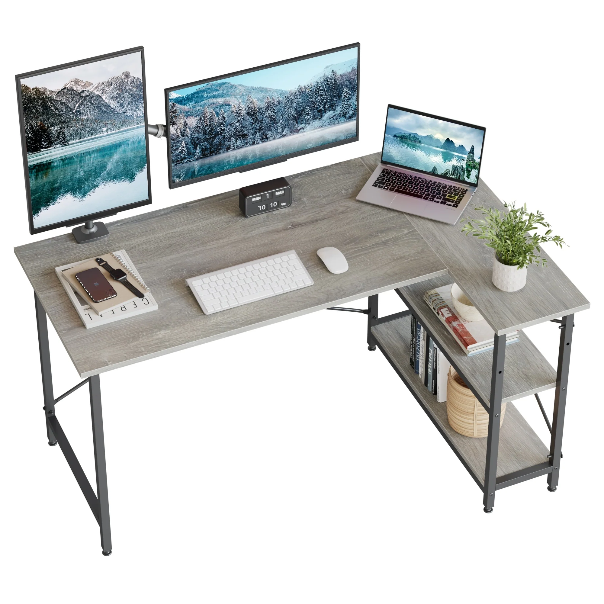 Small L Shaped Computer Desk with Storage Shelves, Compact Corner Workstation for Home Office and Study - Image 32