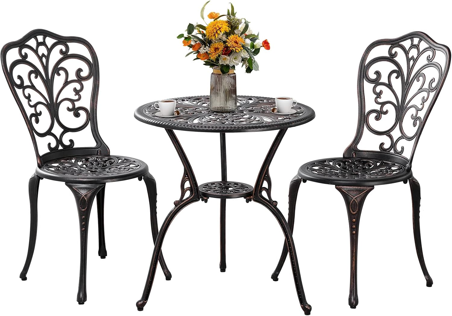 Patio Bistro Set 3 Piece Outdoor,Cast Aluminum Outdoor Bistro Table and Chair Set of 2 with 1.97" Umbrella Hole,All Weather Bistro Table Set for Front Porch Set(Butterfly Black) - Image 4