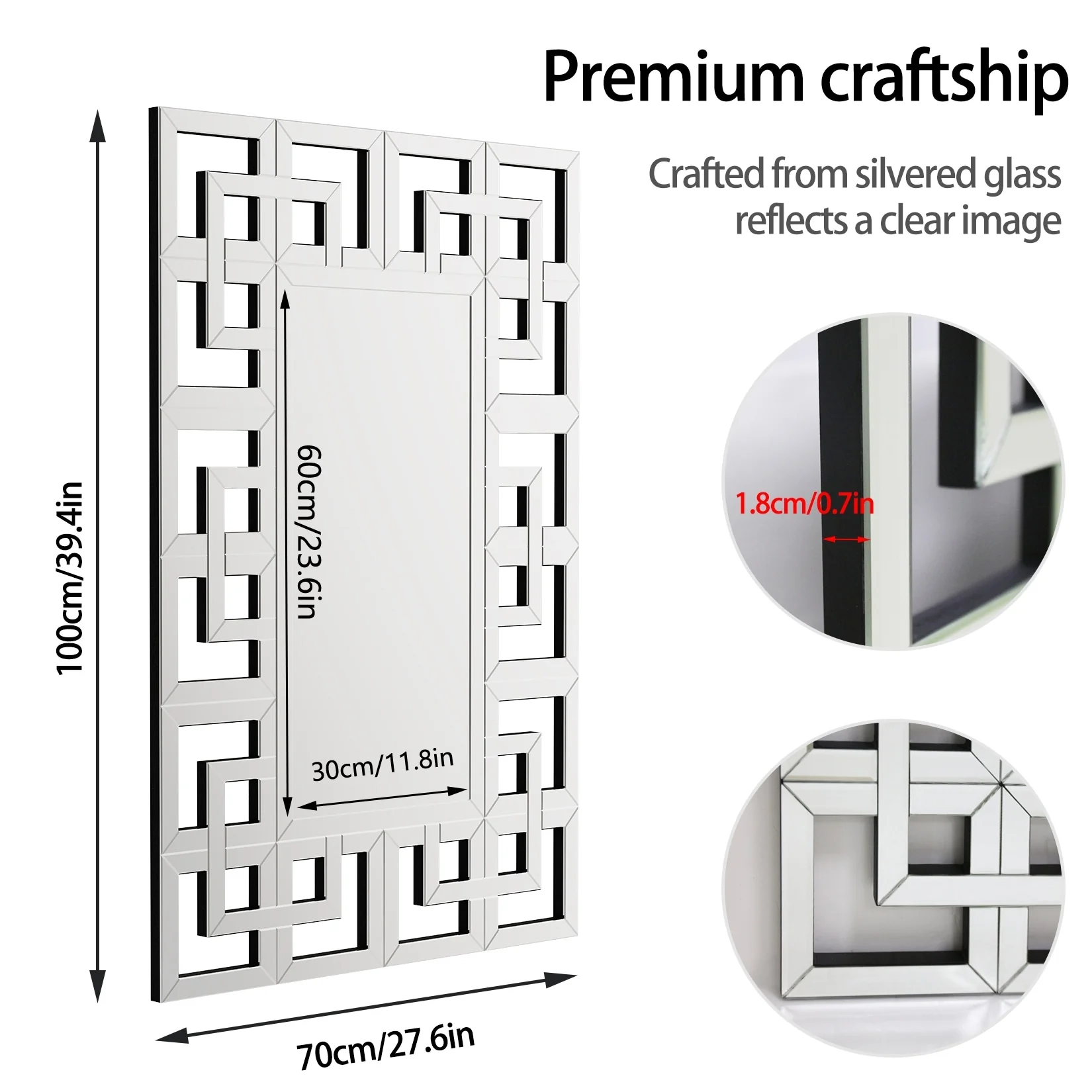 Large Silver Geometric Wall Mirror, Modern Decorative Accent Mirror for Living Room, Bedroom and Entryway - Image 13