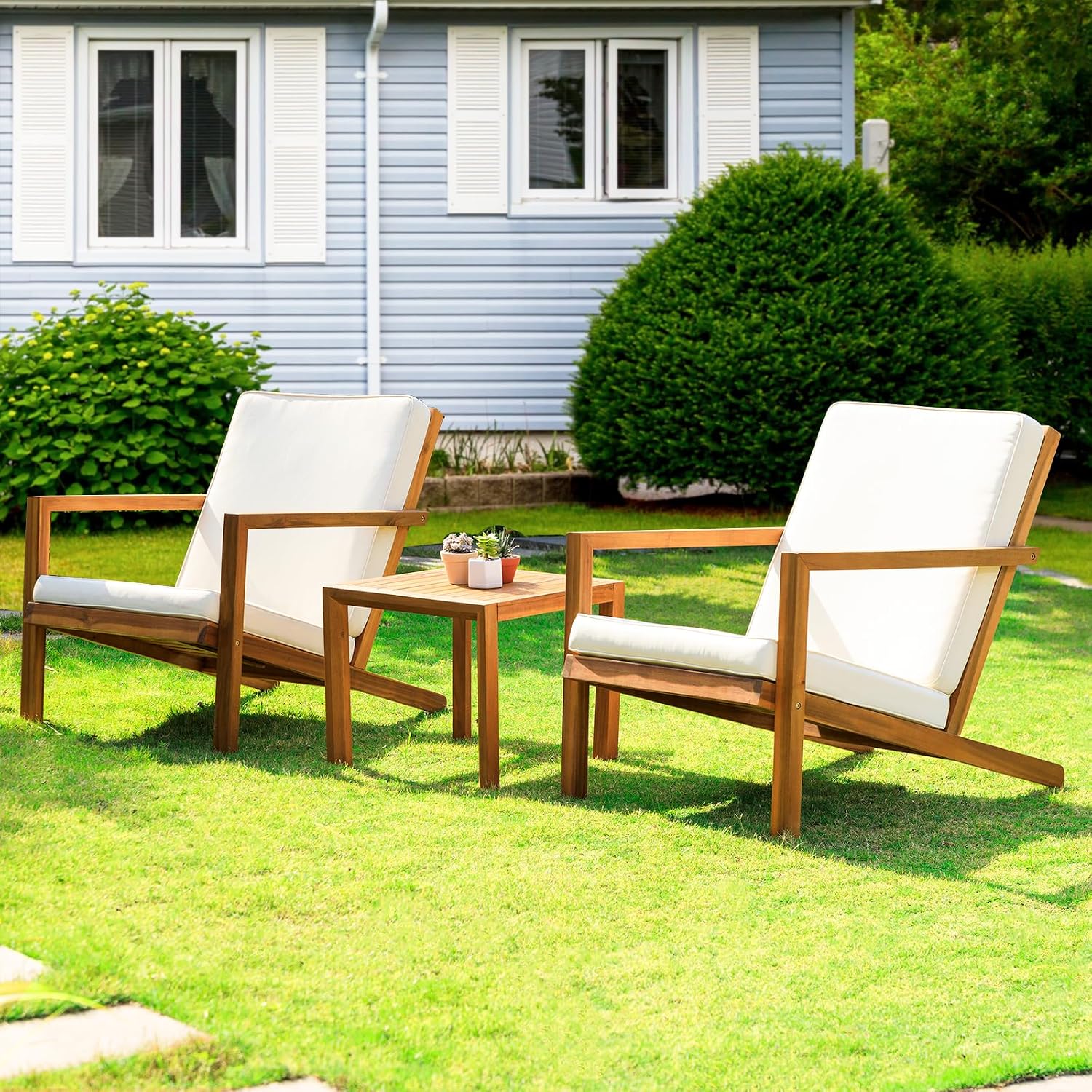 Heavy Duty 400lbs Capacity Patio Bistro Sets, 3 Piece Outdoor Folding Chairs with Cushions and Square Table, FSC-Certified Acacia Wood, Space-Saving Design for Balcony, Garden and Porch - Image 12