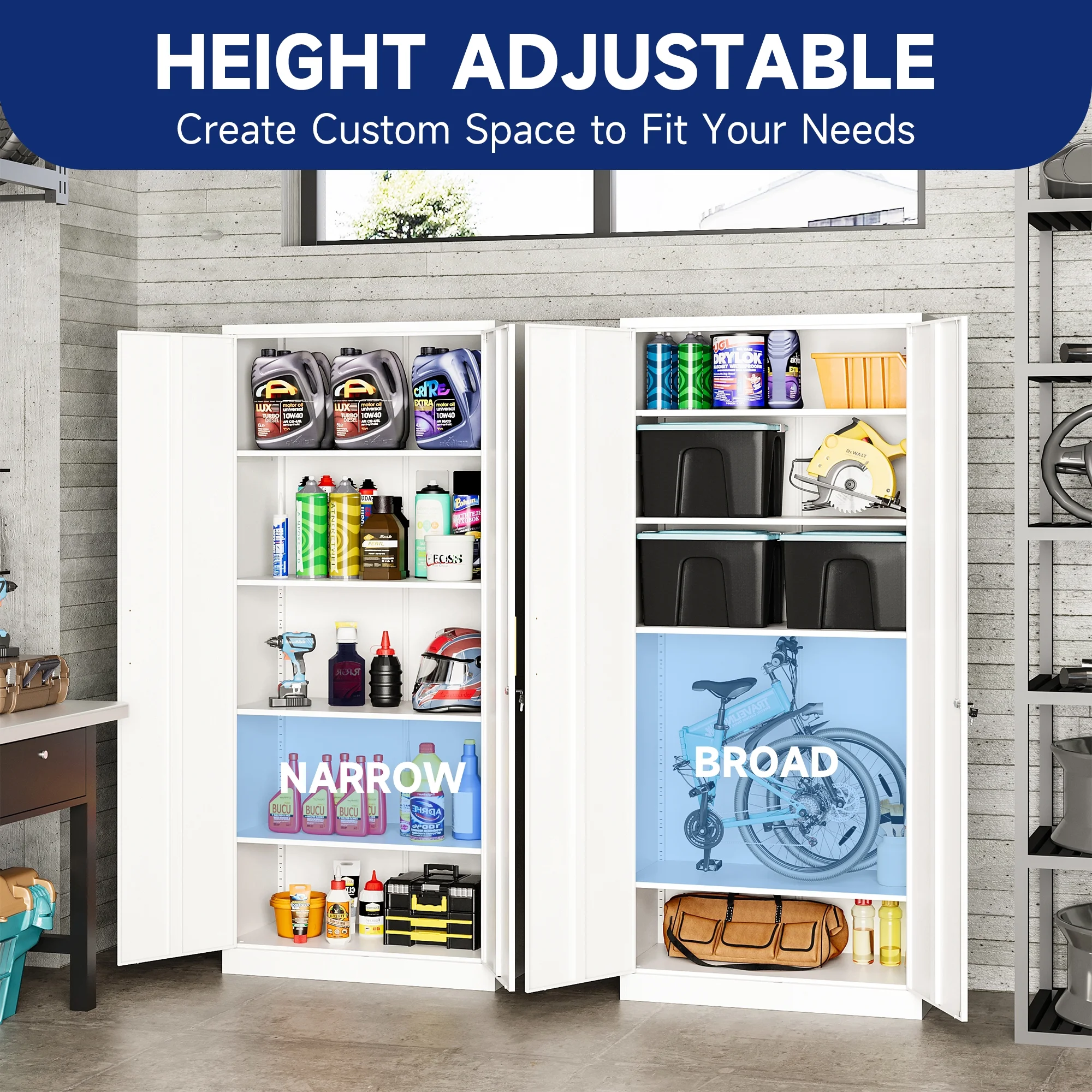 AUHUP 71" Metal Cabinet with Locking Doors and 5 Adjustable Shelves, Black Garage Storage Cabinet for Warehouse, Basement, Home Office, Tool File Storage Utility Cabinets - Image 22