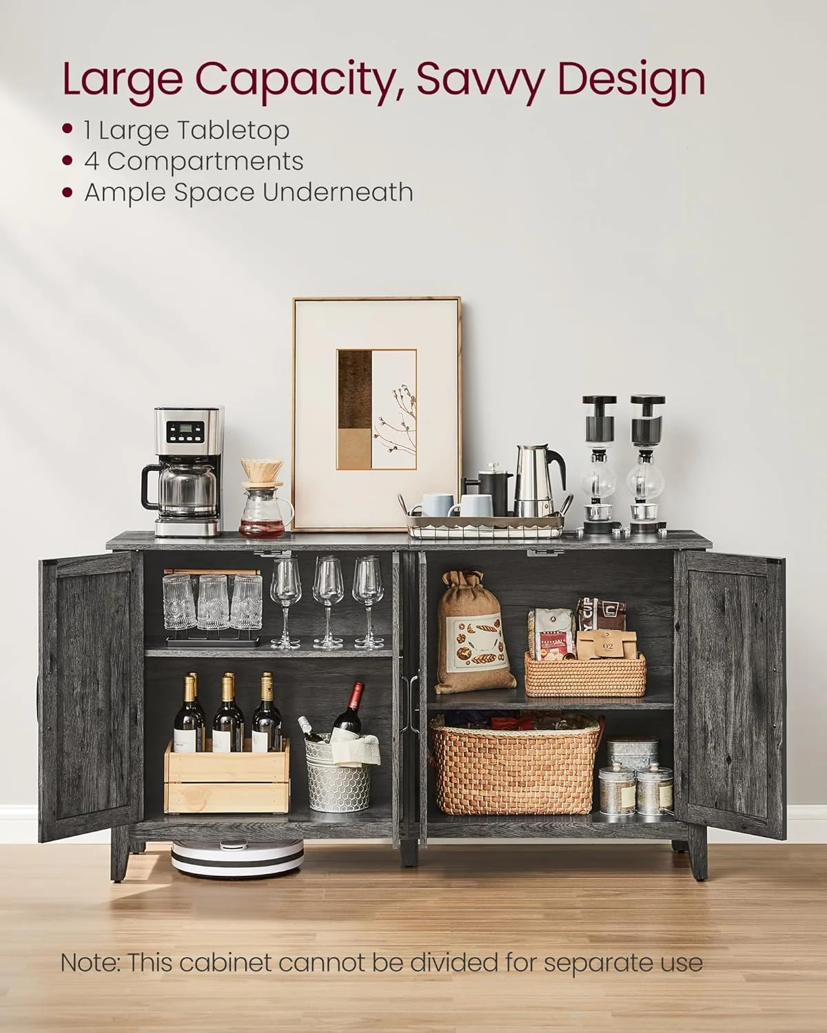 Buffet Cabinet Sideboard Storage Cabinet with Adjustable Shelves for Living Room Rustic Walnut - Image 17