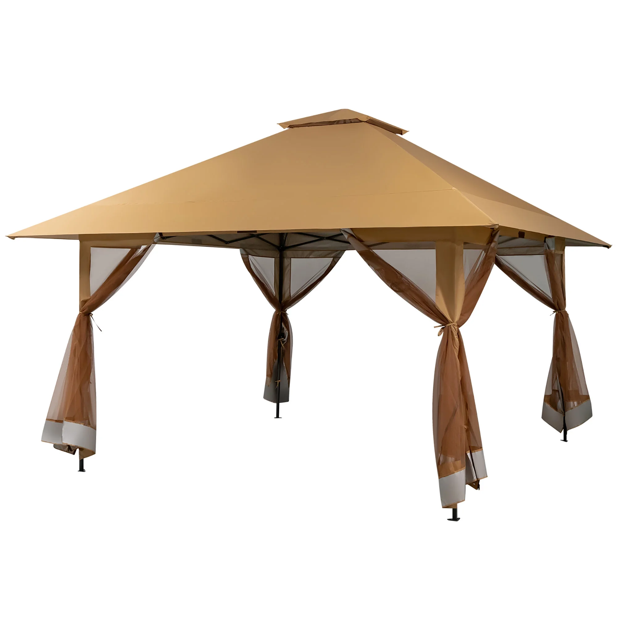 Costway 13x13ft Pop-up Instant Canopy Tent Mesh Sidewall UV50+ Adjust Outdoor Patio Khaki - Image 12