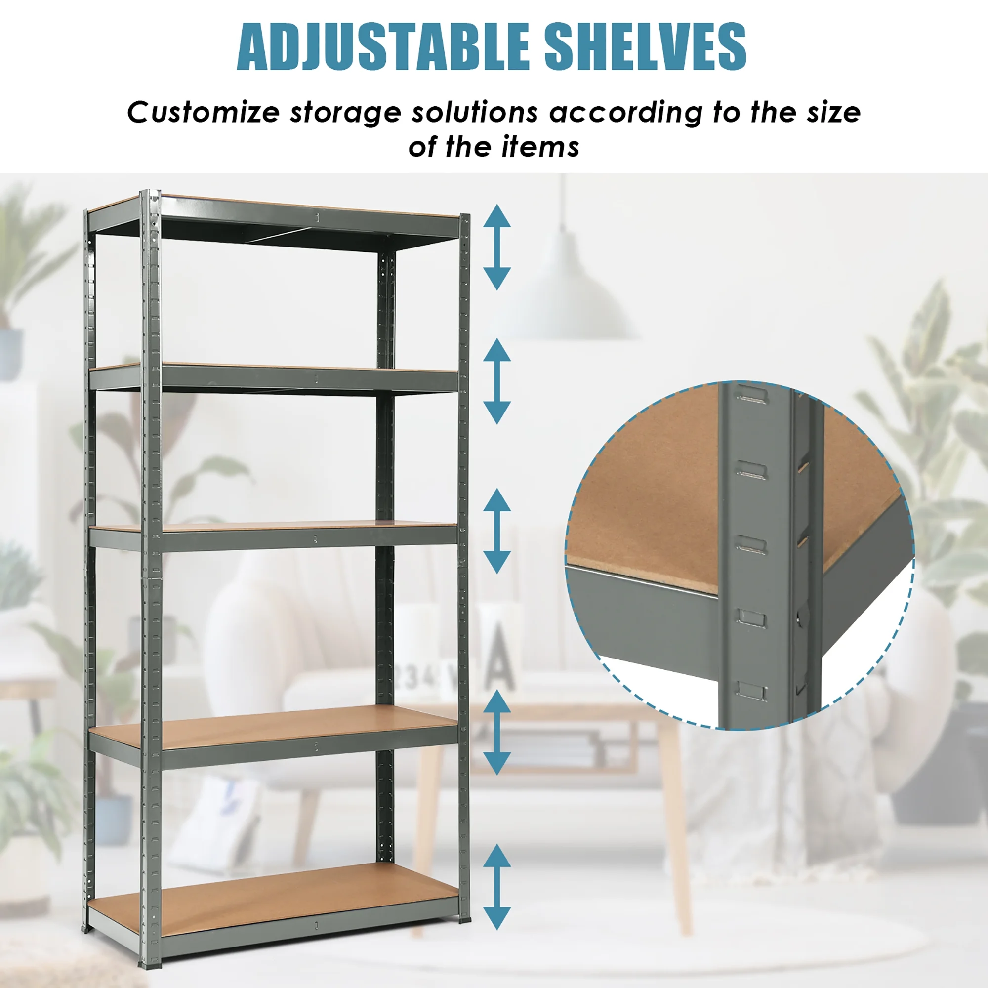 Costway 2PCS 72'' Heavy Duty Storage Shelf Steel Metal Garage Rack 5 Level Adjustable Blue - Image 16