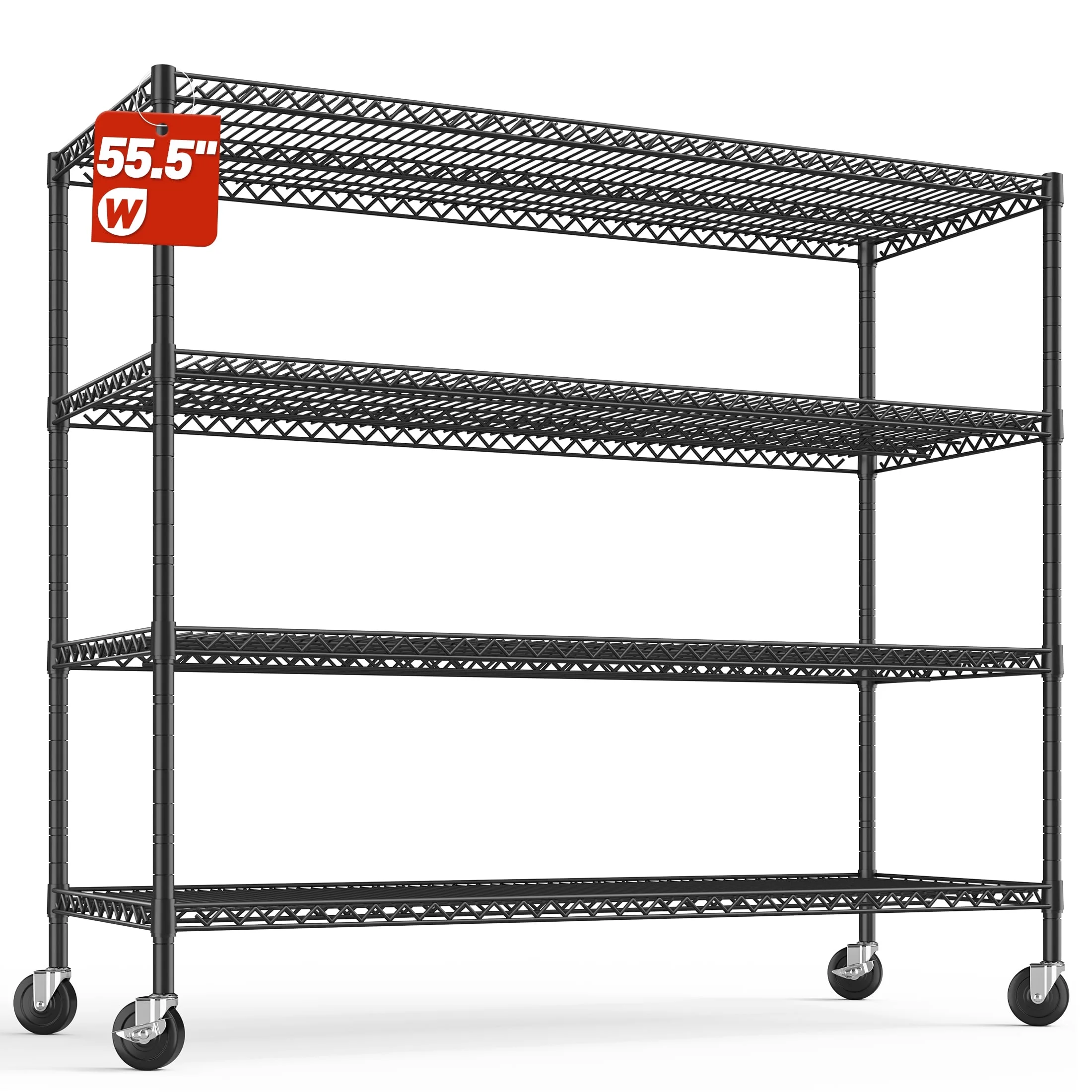 REIBII 85.7"H Storage Shelving Rack 5 Tier Wire Shelves with Wheels 3000Lbs Adjustable Garage Shelving Unit for Kitchen Pantry,55.2"W x 24.2"D - Image 17