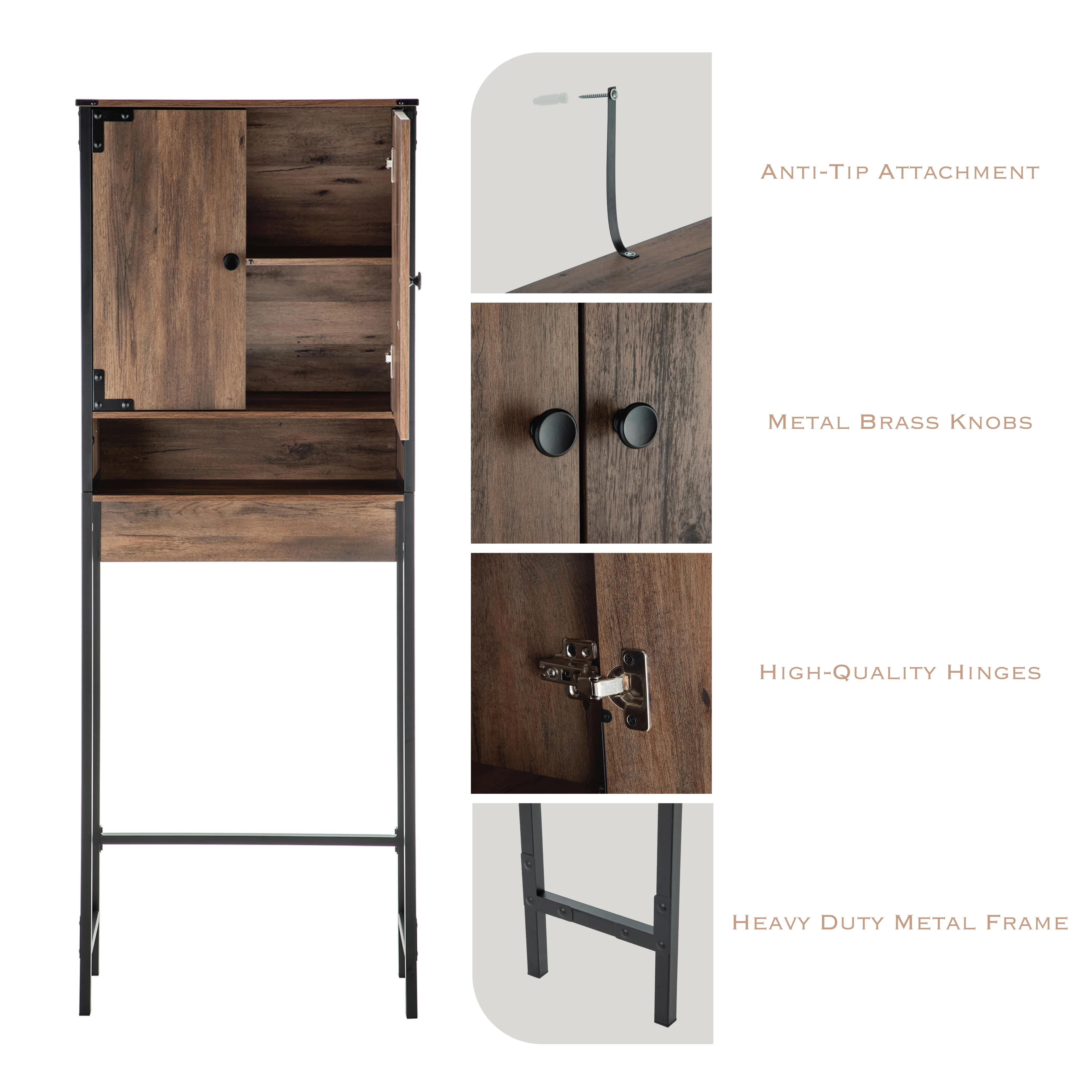 Landia Home over the Toilet Storage Cabinet, 3 Shelves, Brown Wood Finish - Image 12