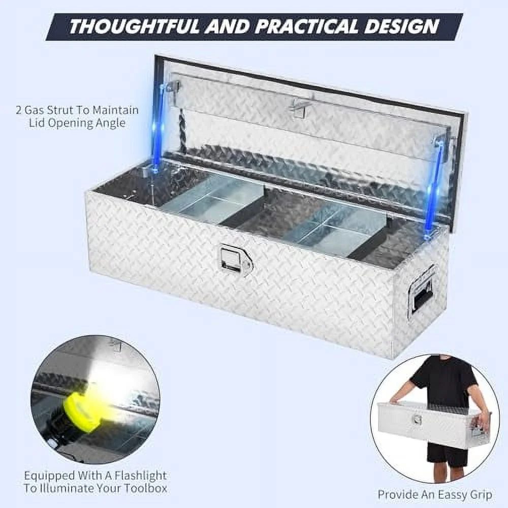 Aluminum Diamond Plate Tool Box 13x13x30 Inch, Heavy Duty Truck Toolbox with Sliding Shelf, Waterproof Truck Storage Organizer Chest for Pick Up Truck RV Trailer with Lock & Keys - Image 9