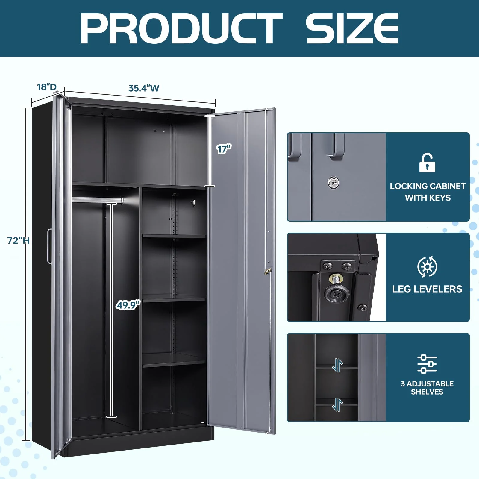 STANI Metal Storage Cabinet with Locking Doors, Garage Lockable Steel Cabinets with 4 Doors and 5 Shelves for Home, Garage, Pantry Workshop Warehouse - Image 34