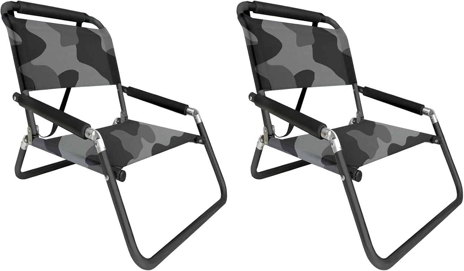 Lightweight Portable Foldable Recliner Beach Chairs, with Slip Pockets and Shoulder Strap, 2 Pack, Black, XL