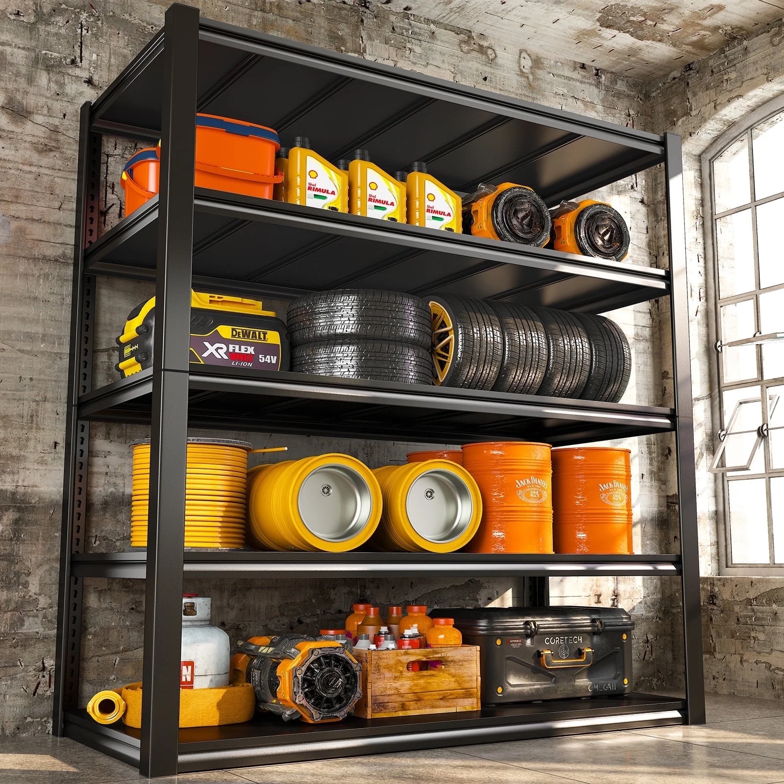 REIBII 48.2"W Garage Shelving Heavy Duty 3000LBS Storage Shelves Adjustable 5 Tier Metal Shelving,48.2''L X 24.5''W X 72''H - Image 15