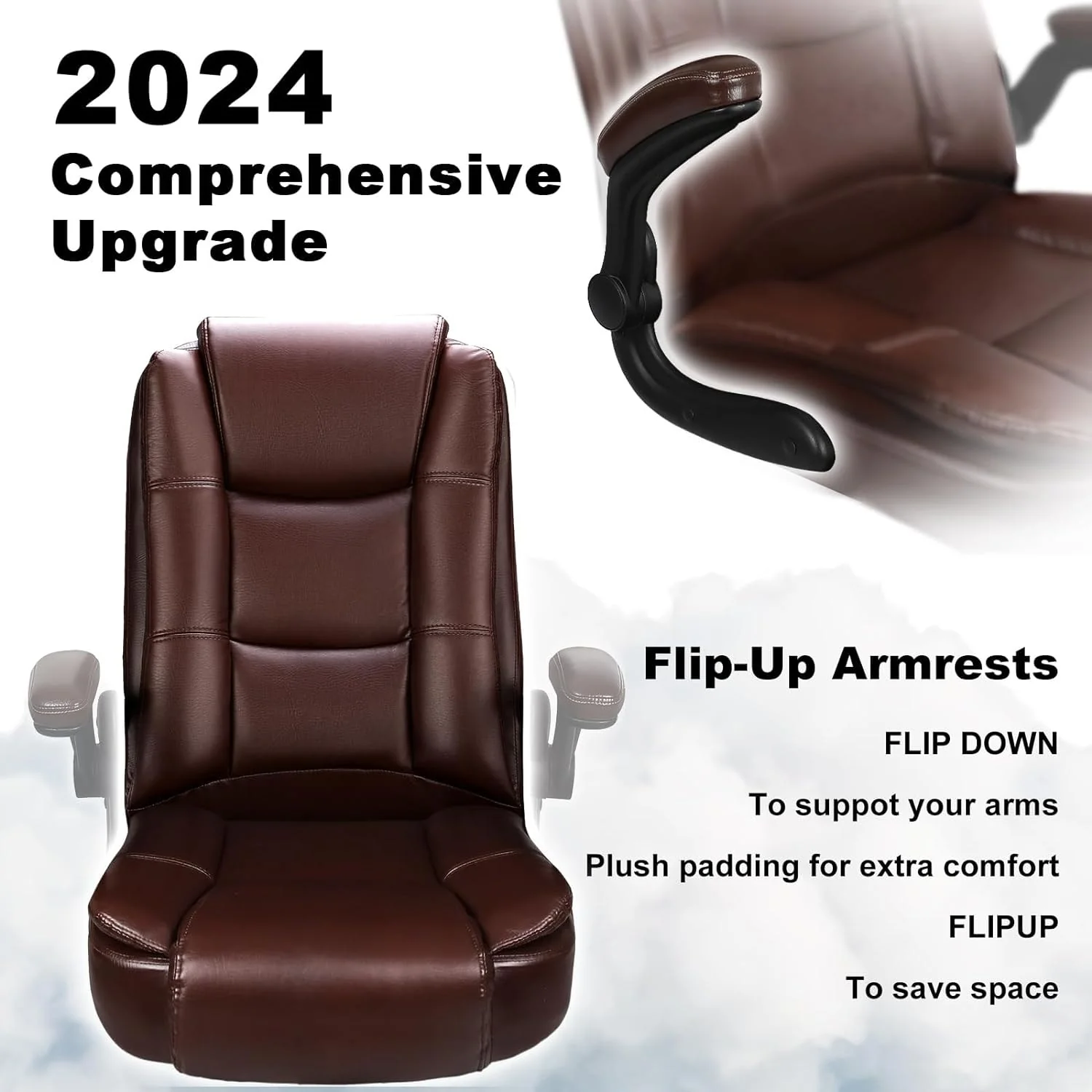Big and Tall Ergonomic Office Chair, High Back Leather Executive Computer Chair with Padded Flip-Up Arms - Image 8