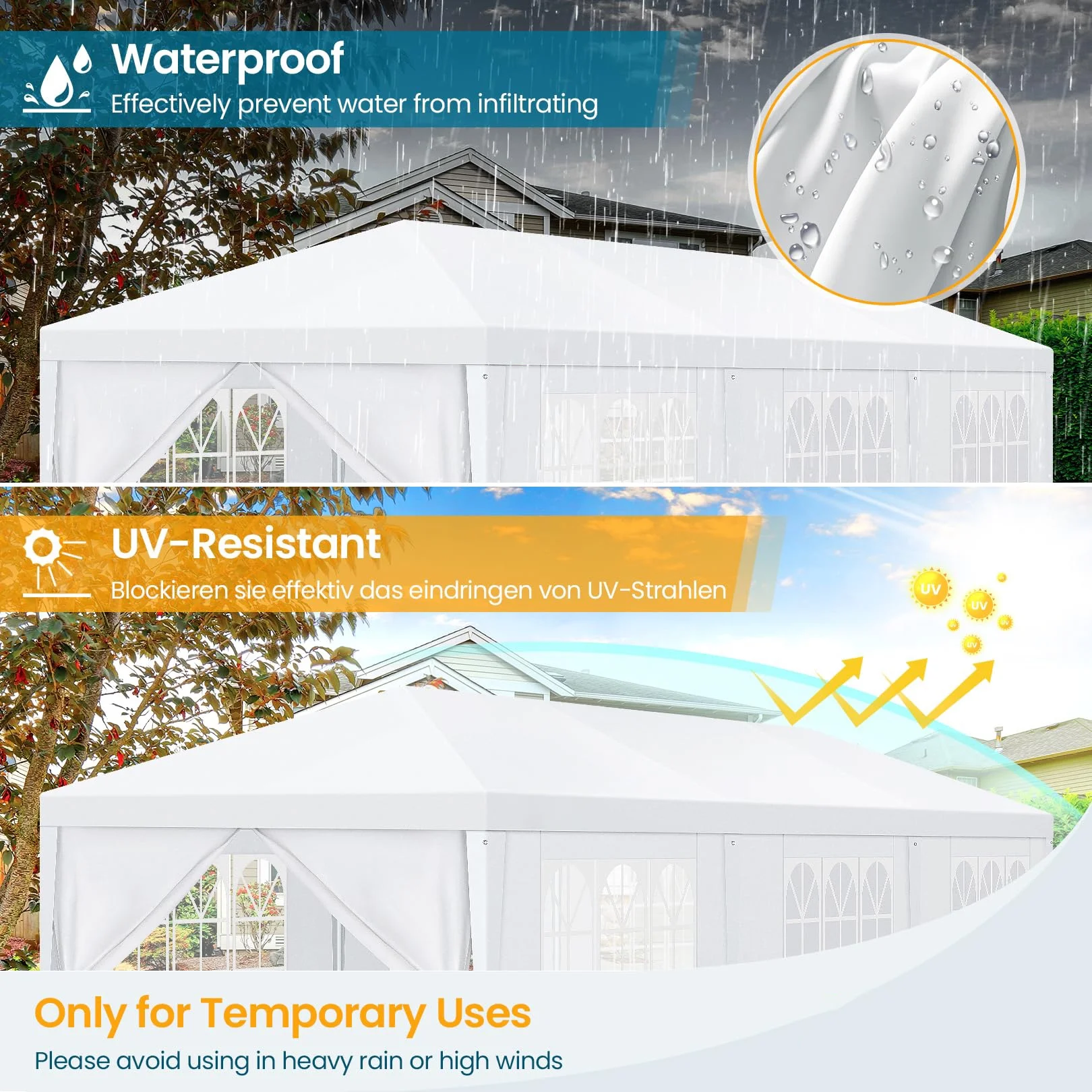 Hoteel Party Tent 10x20 Canopy Tents for Parties with 4 Removable Sidewalls, Patio Camping Gazebo, Portable Tent for Parties, Weddings, BBQ, Waterproof, White - Image 13